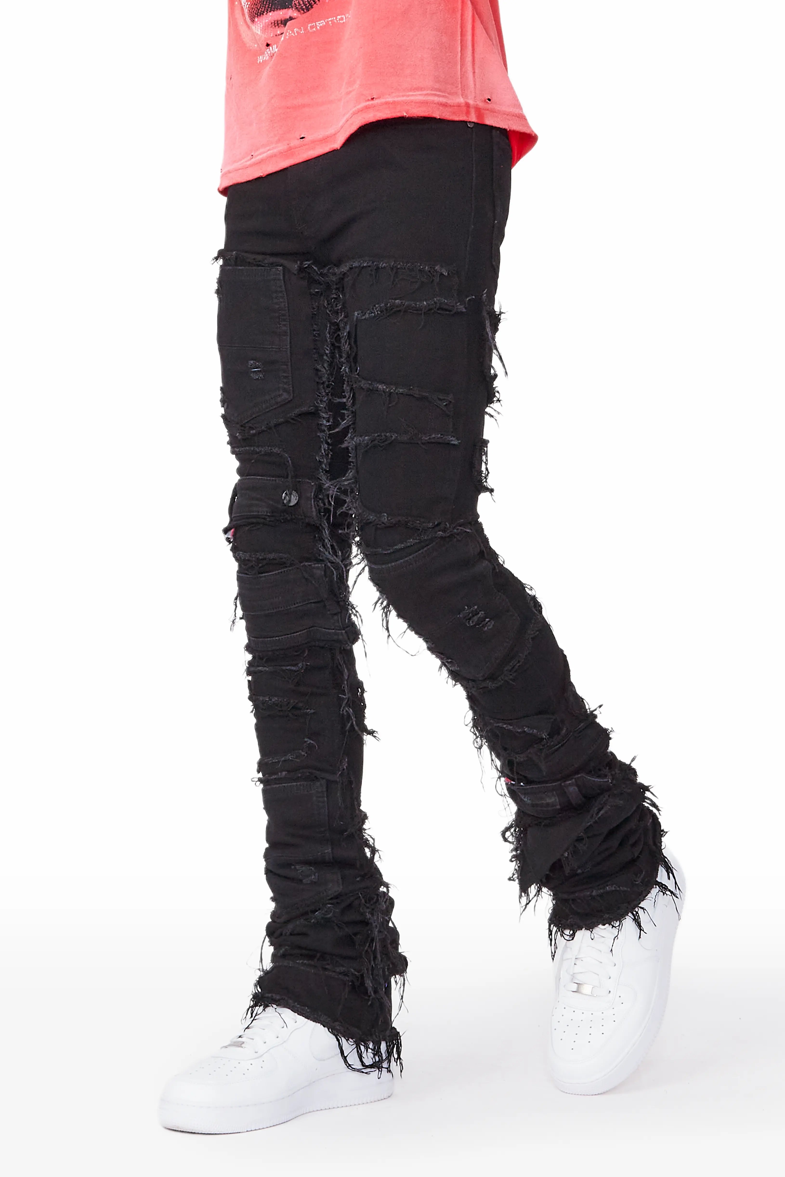 Fresh And Natural Cosette Black Patchwork Super Stacked Jean