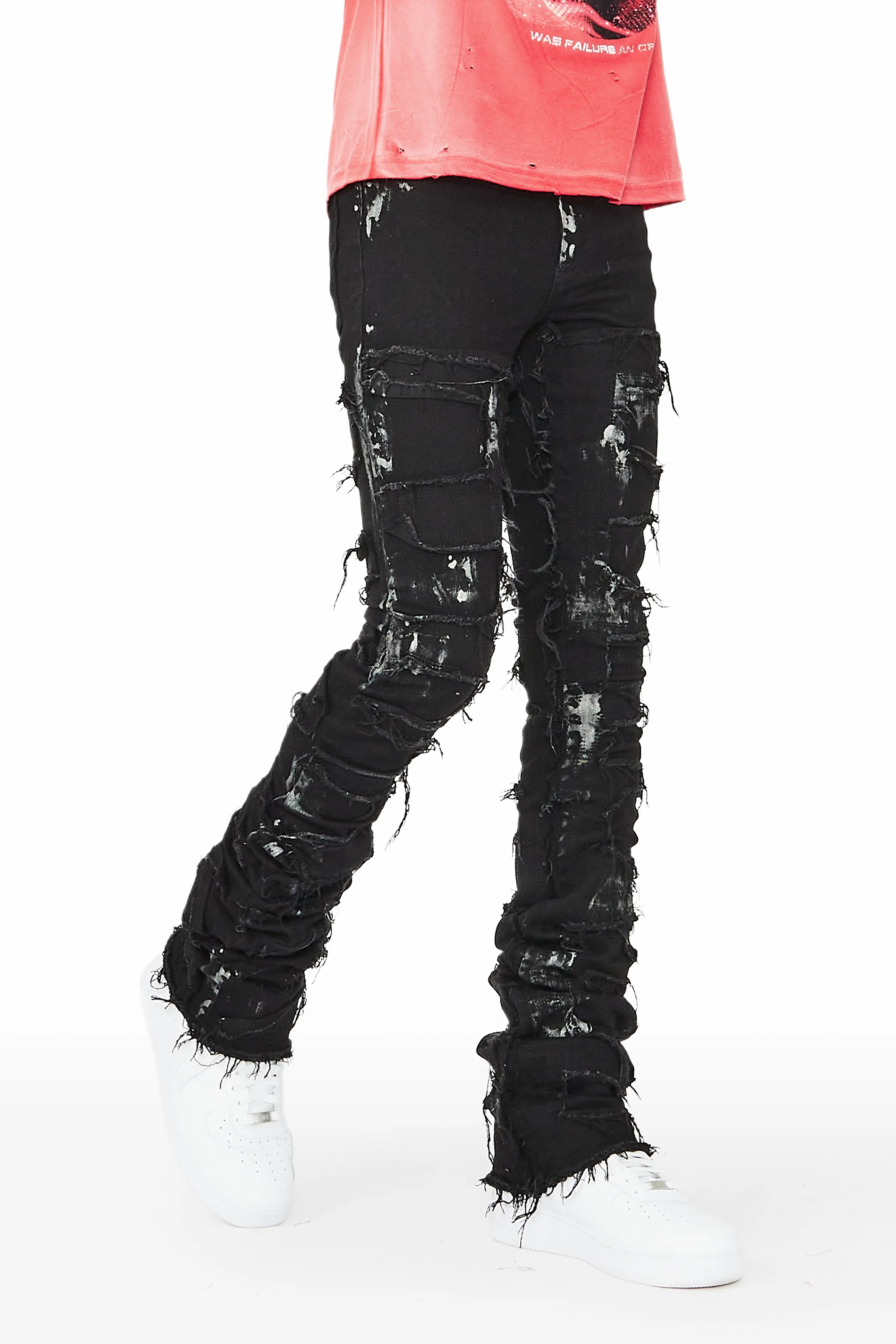 Cute Style Paxx Black Super Stacked Flare Jean
