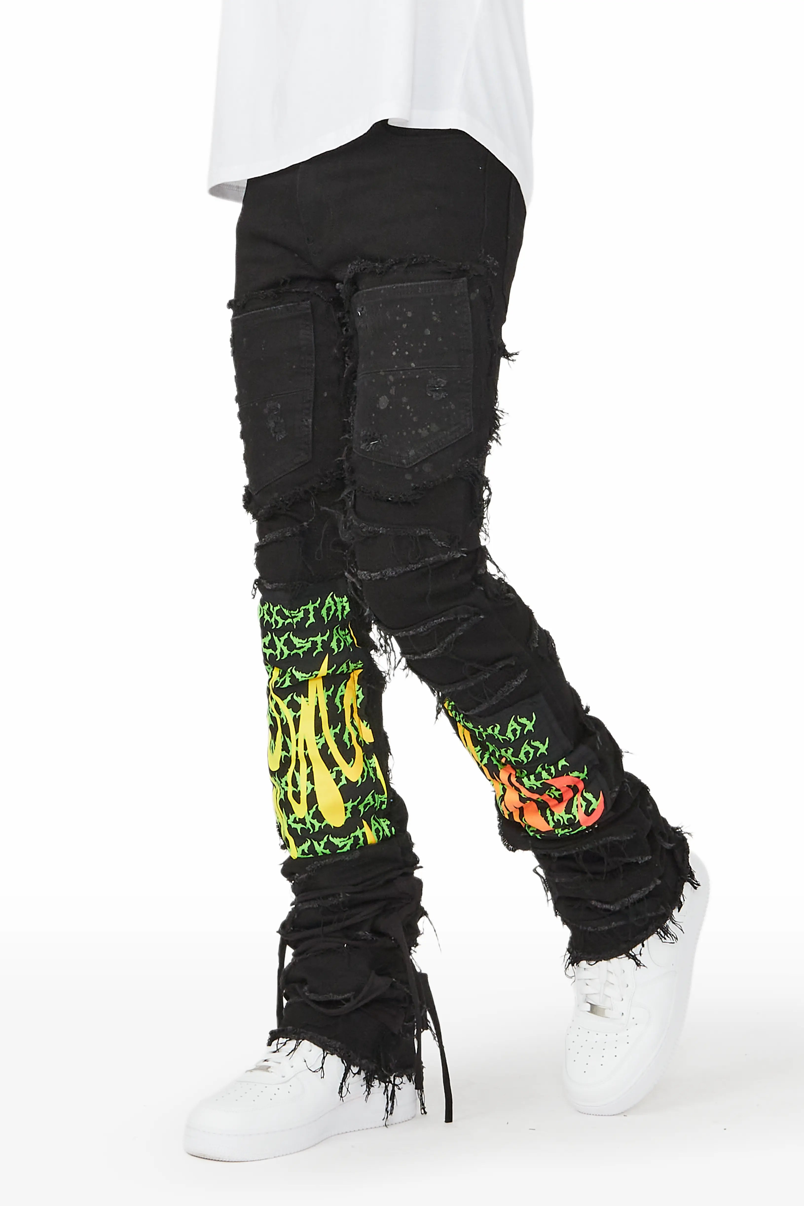 Fashion Style Kayce Black Super Stacked Flare Jean
