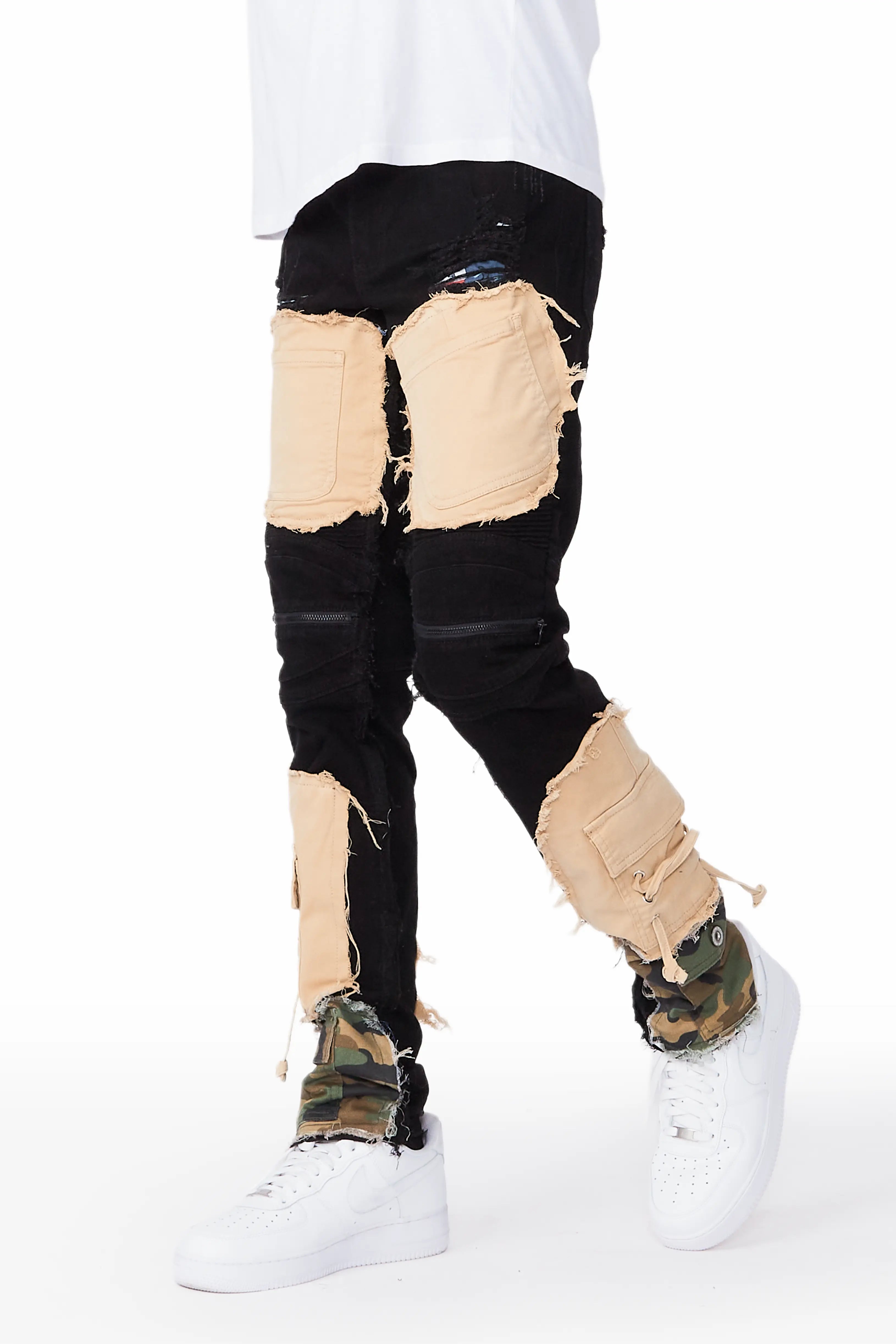 Minimalism Boaz Black Patchwork Biker Jean