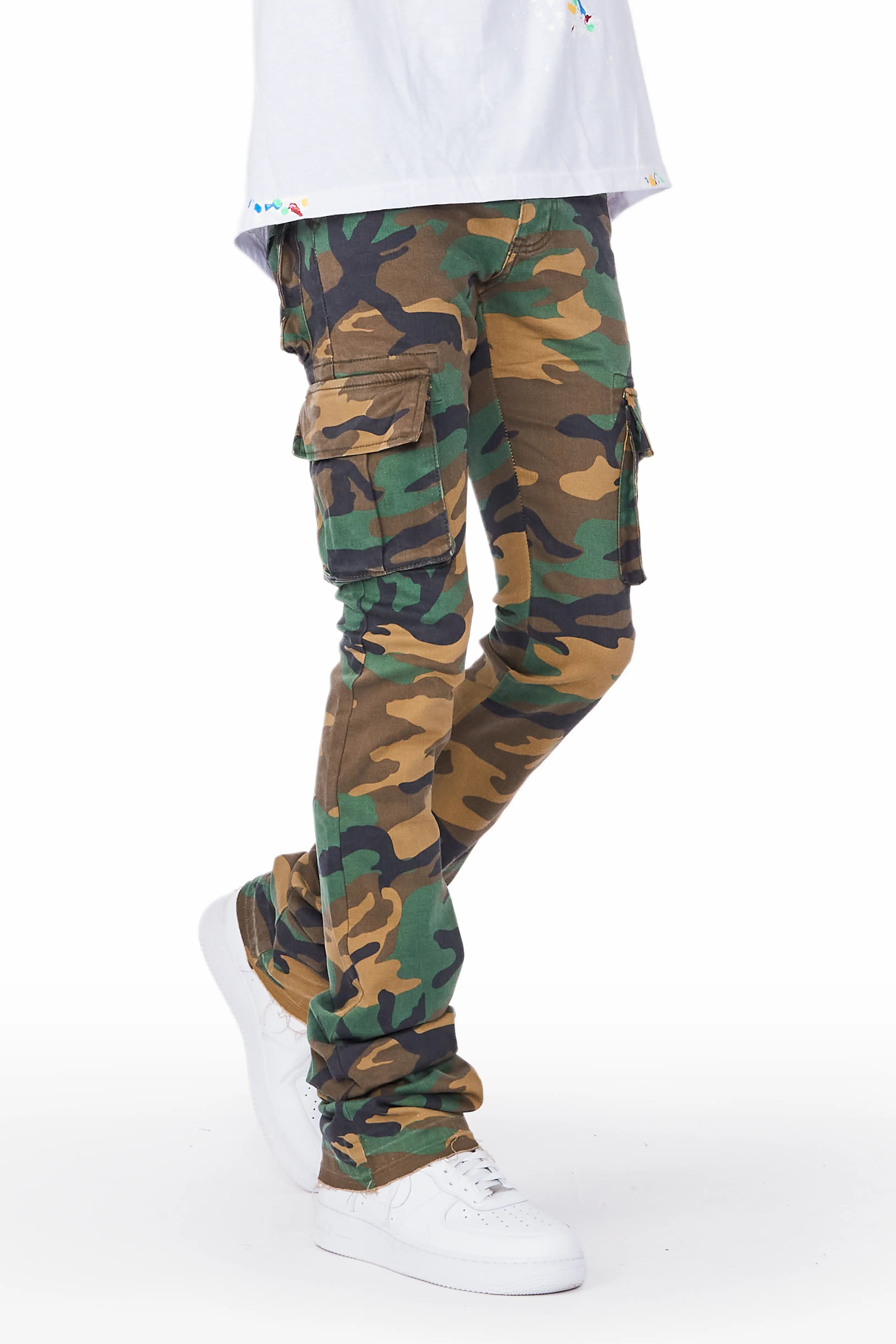 Comfortable And Casual Kirrem Camo Super Stacked Flare Jean