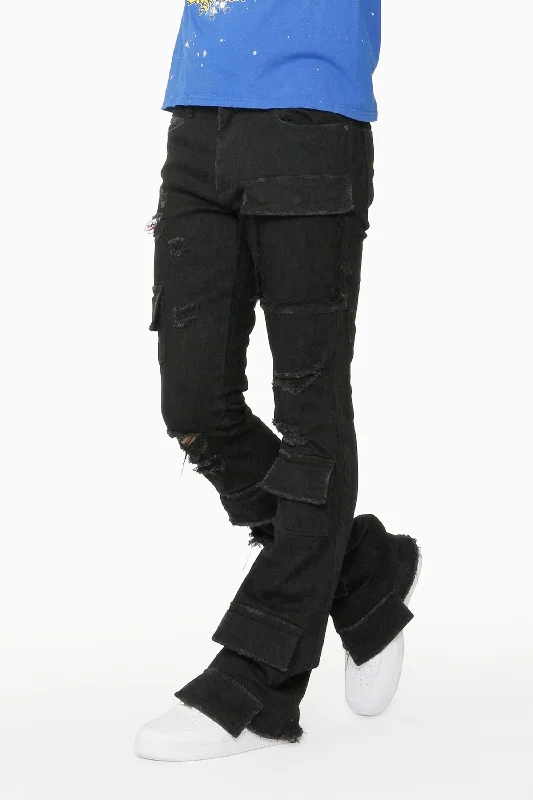 Comfortable Series Glenn Black Stacked Flare Jean