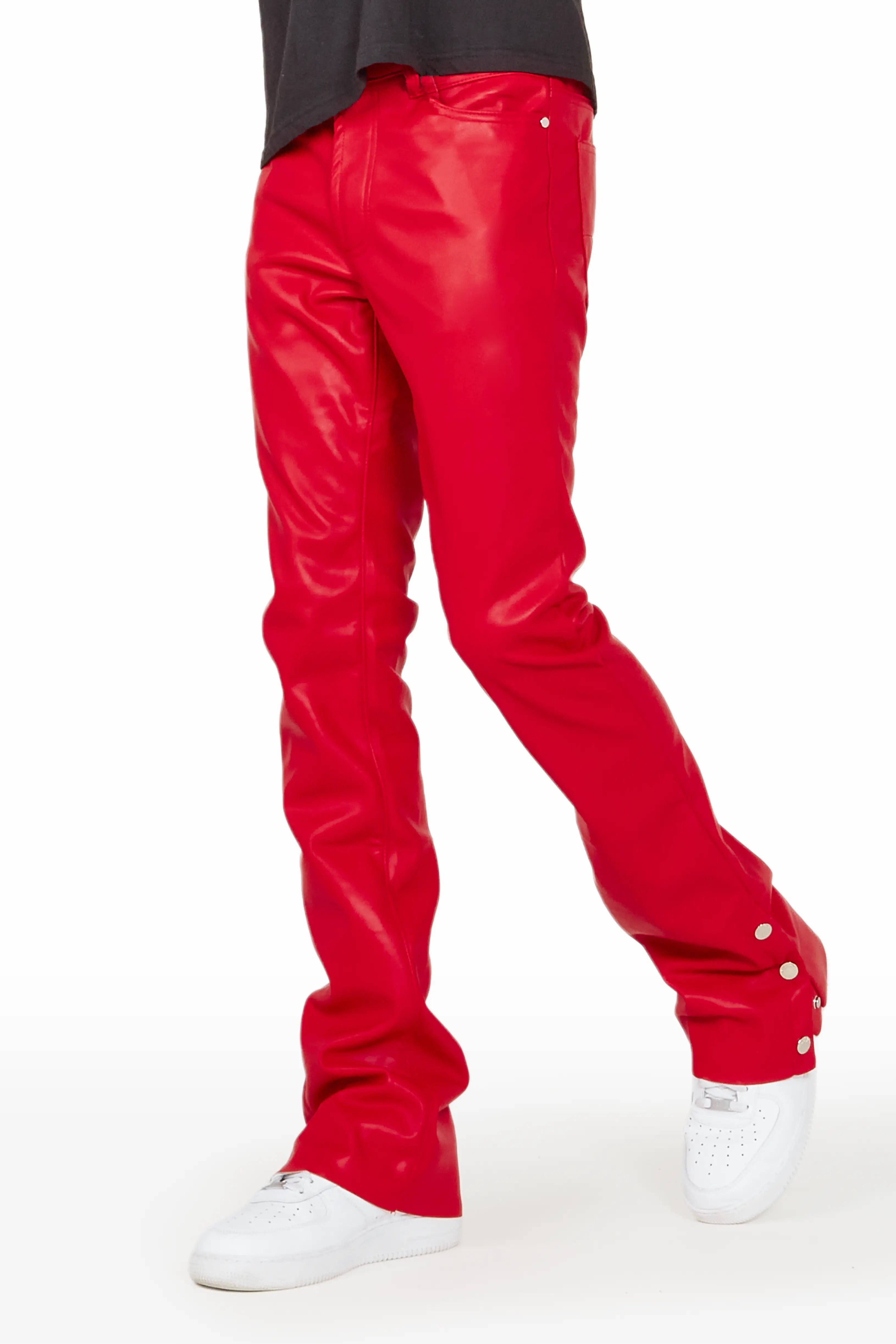 Sexy Fun Ennis Red PU Stacked Flare Jean