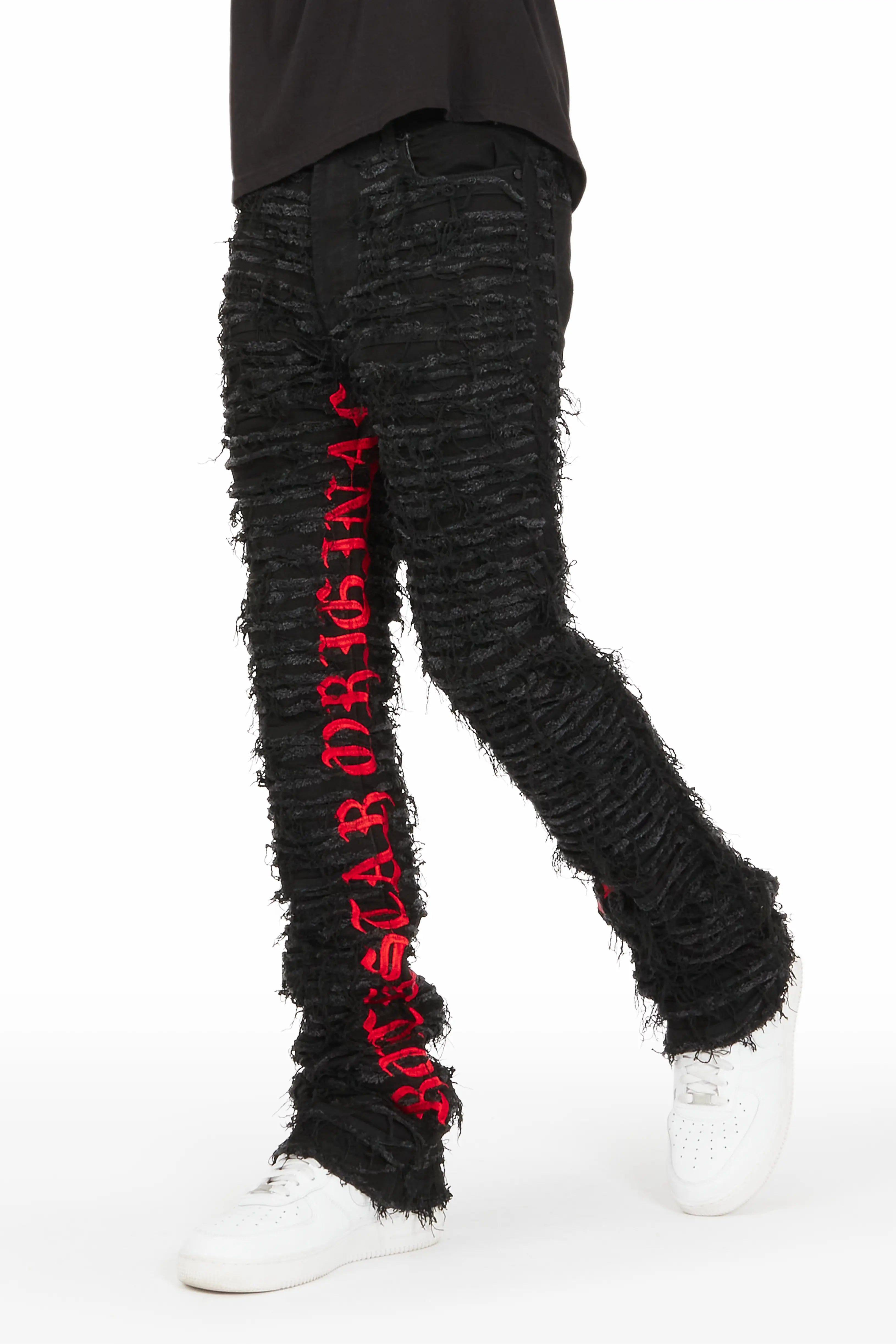 Cozy Lounge Wear Giovanni Black Stacked Flare Jean