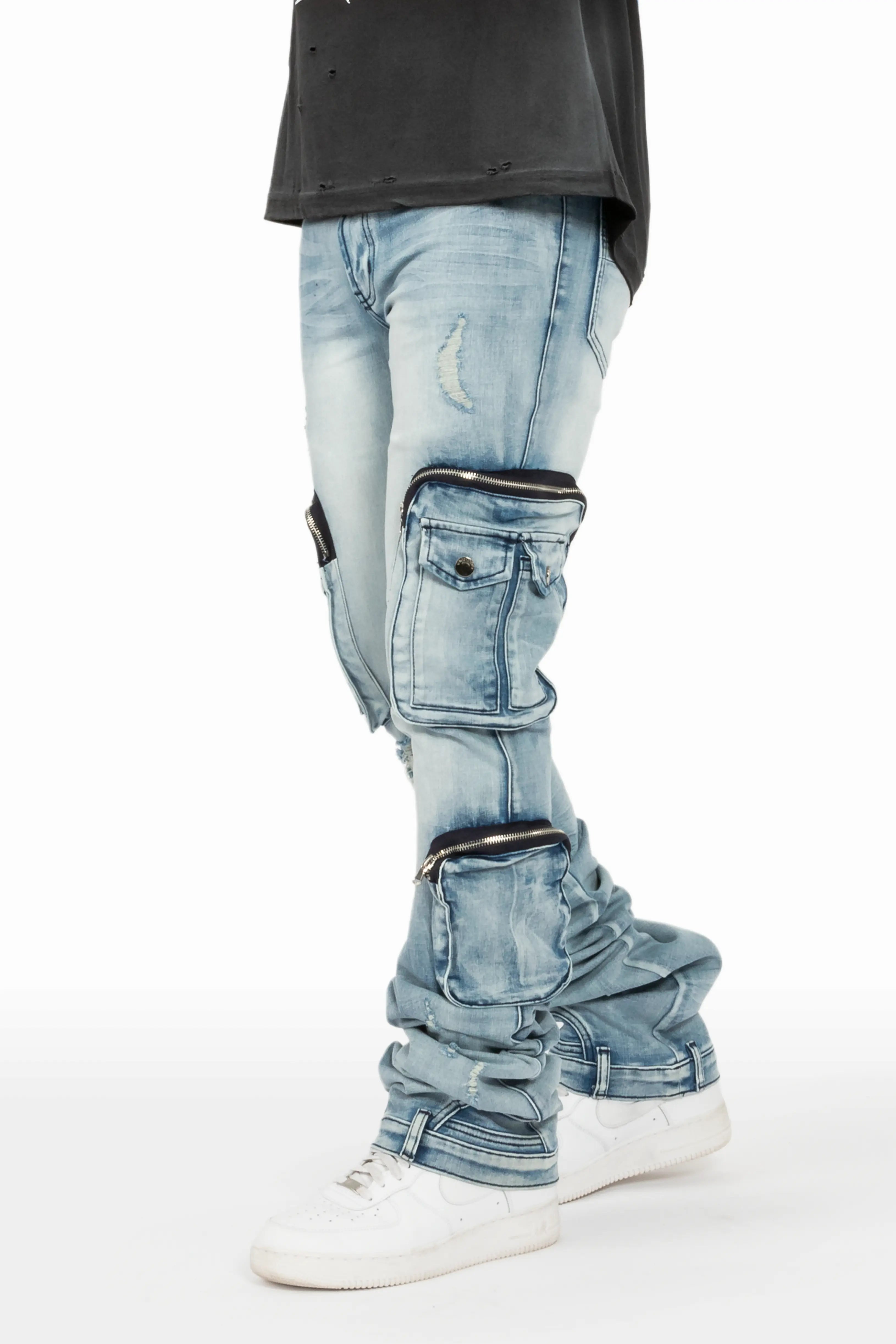 Easy-to-Wear Shane Light Blue Super Stacked Flare Jean