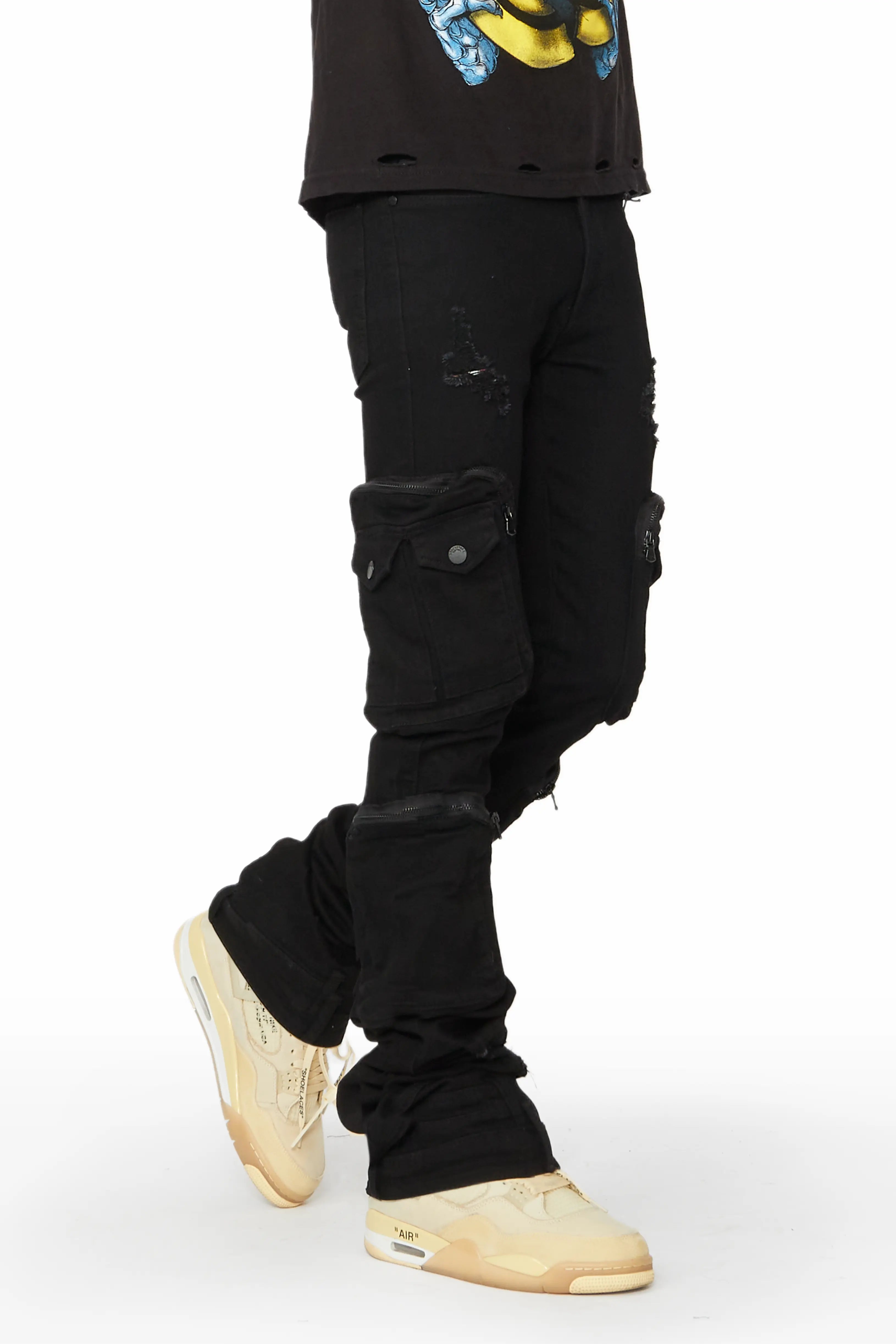 French Style Simon Jet Black Super Stacked Flare Jean