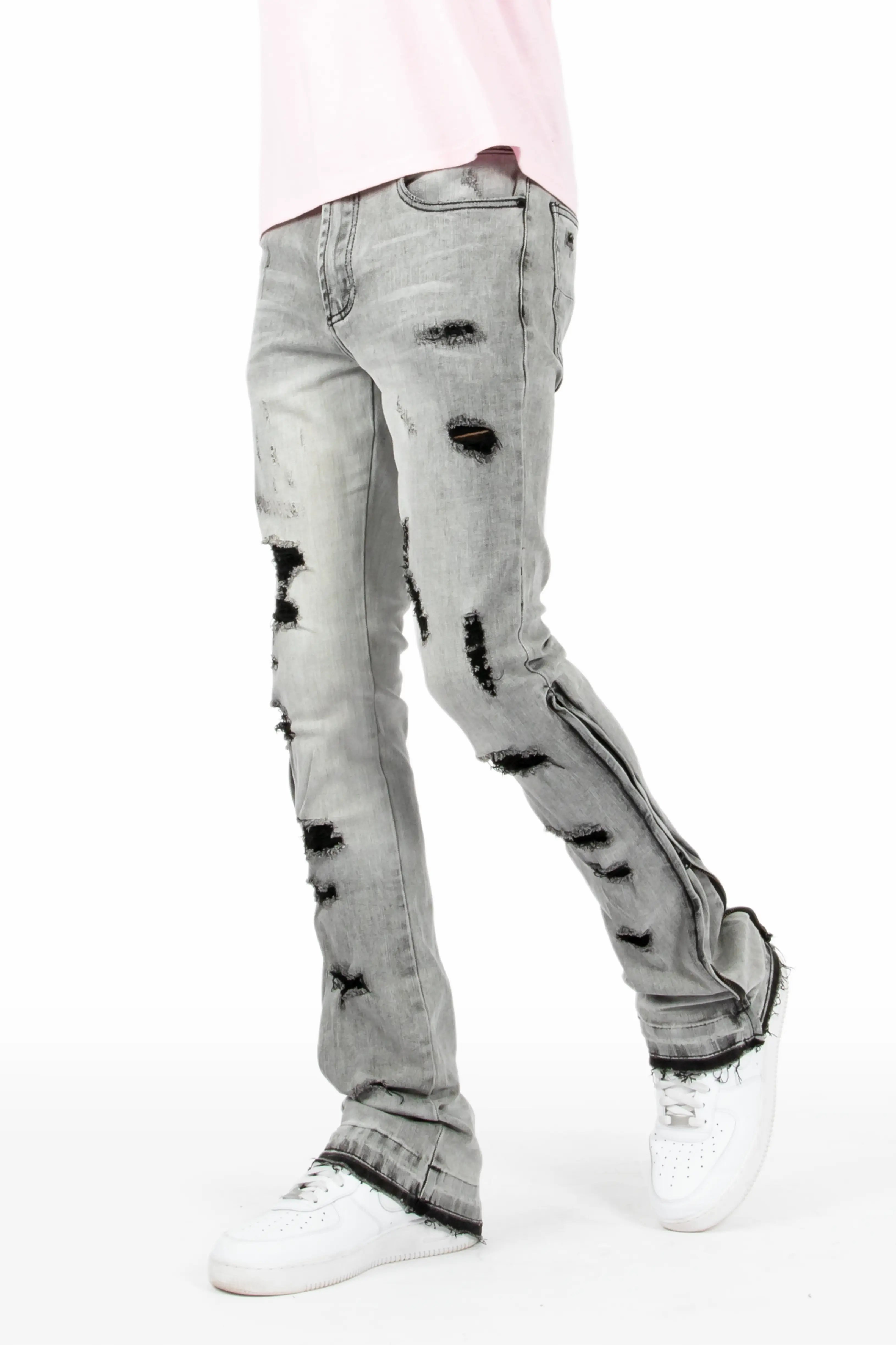 Thin Design Aesal Grey Stacked Flare Jean