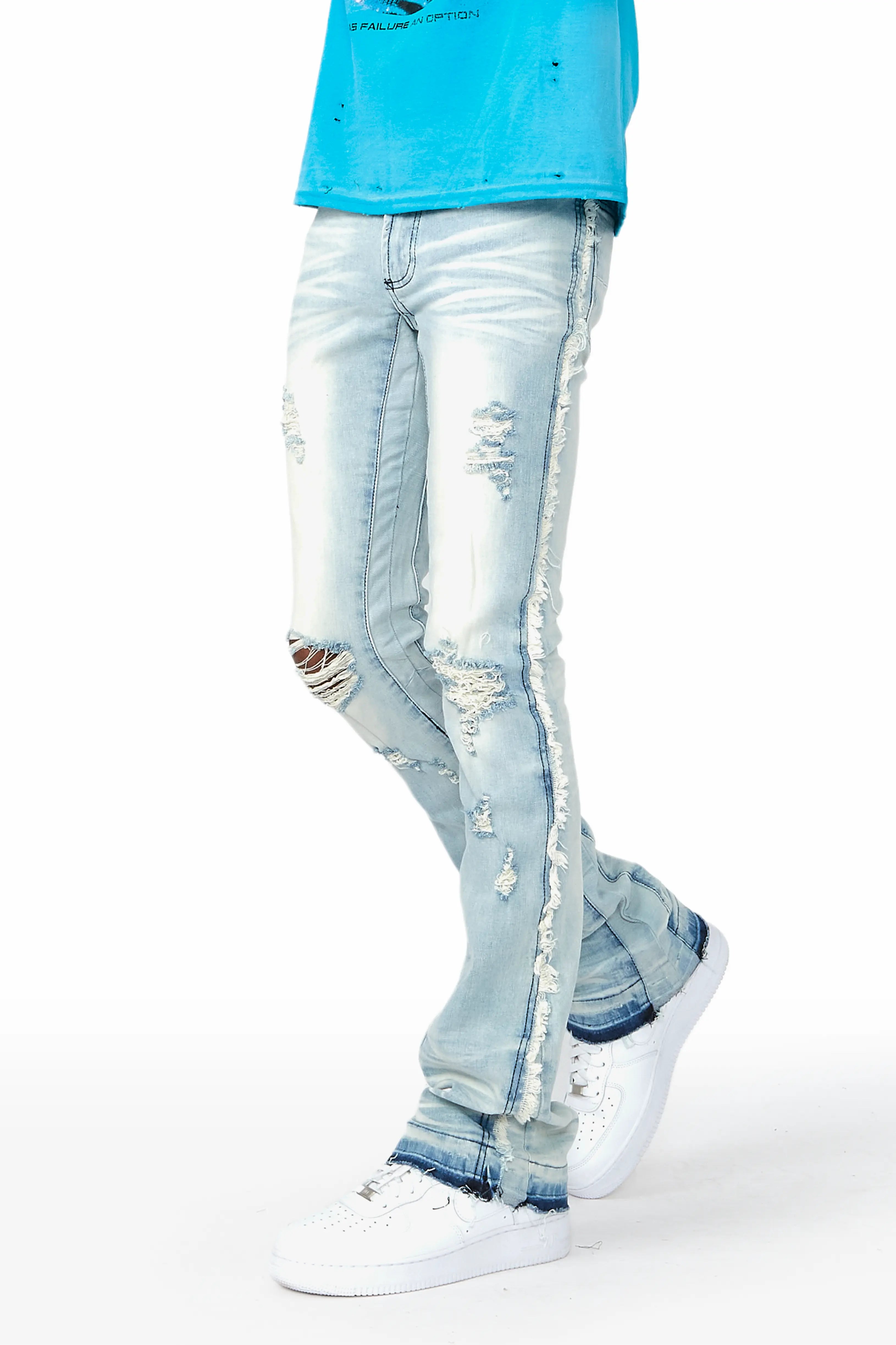 Comfortable And Simple Zene Light Blue Stacked Flare Jean