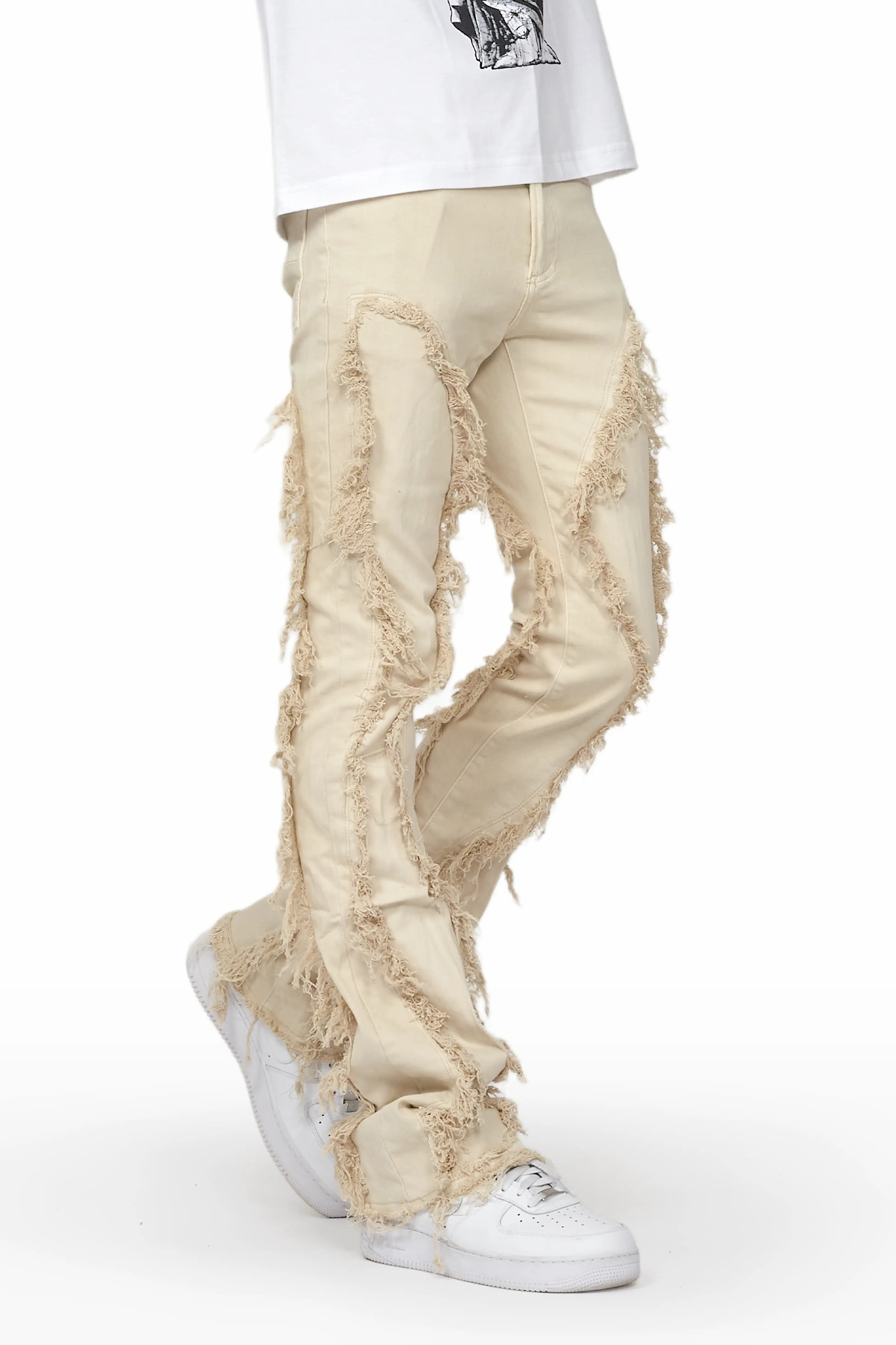 Tristan Beige Stacked Flare Jean