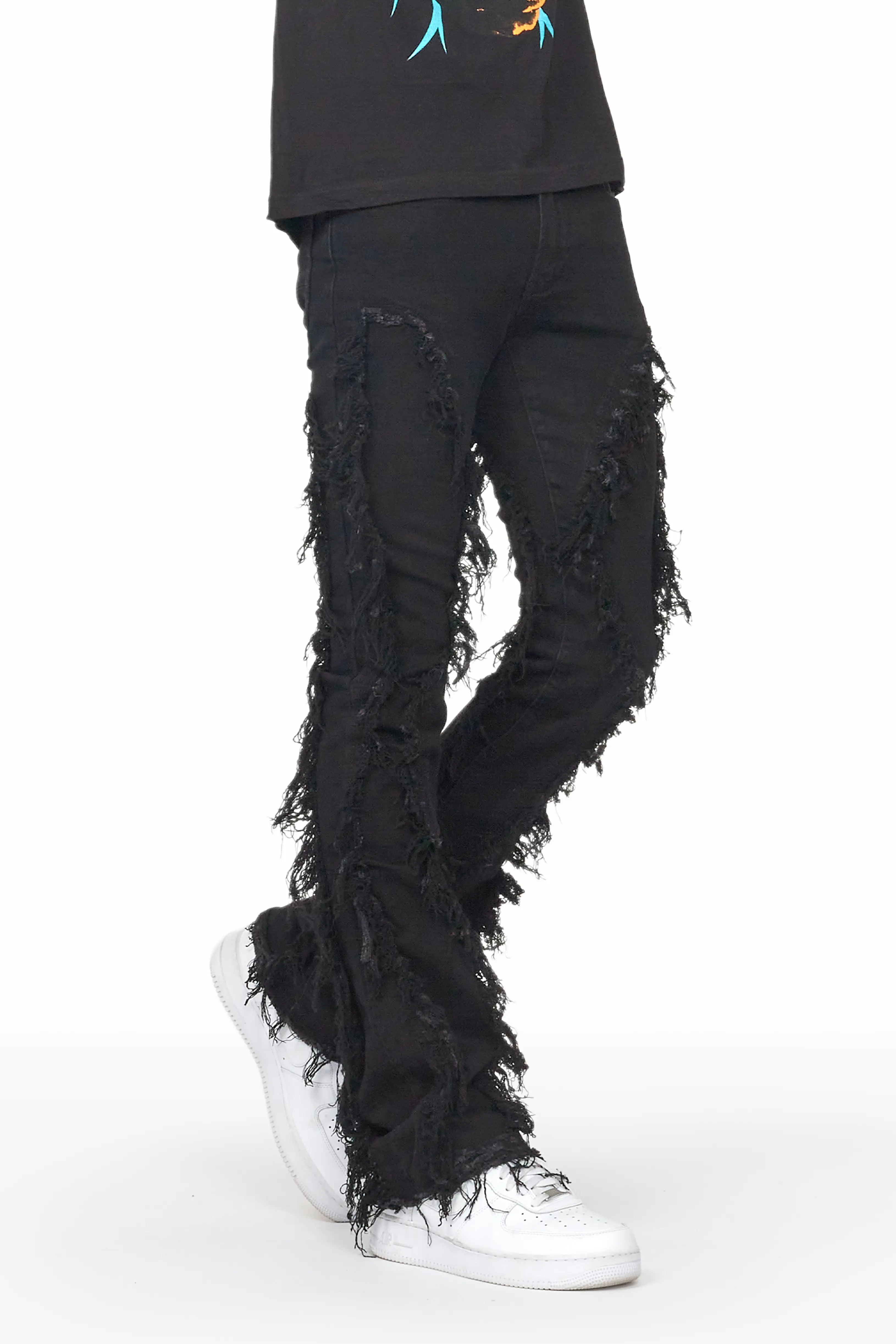 Tristan Jet Black Stacked Flare Jean