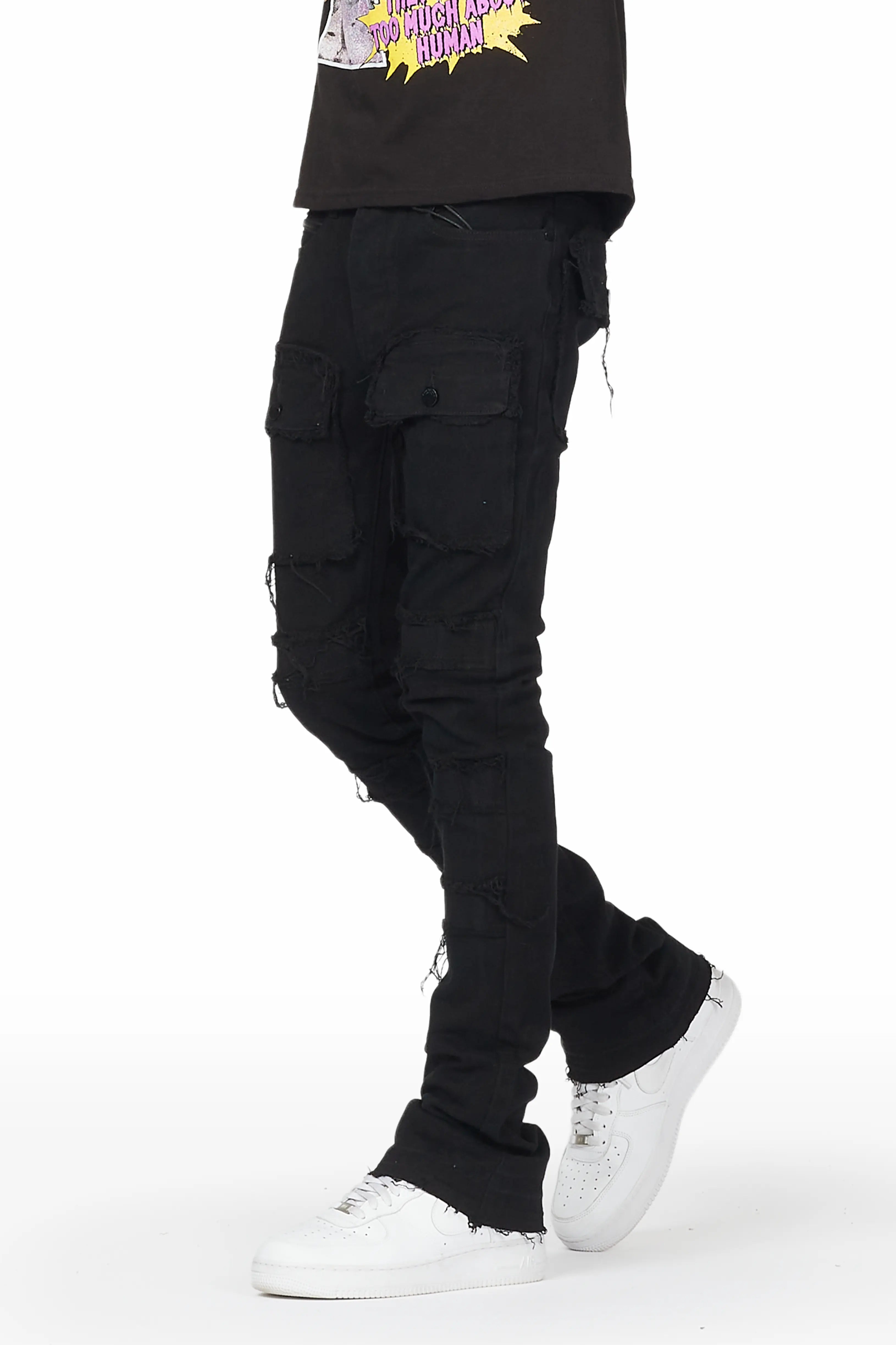 Yadid Black Stacked Flare Jean