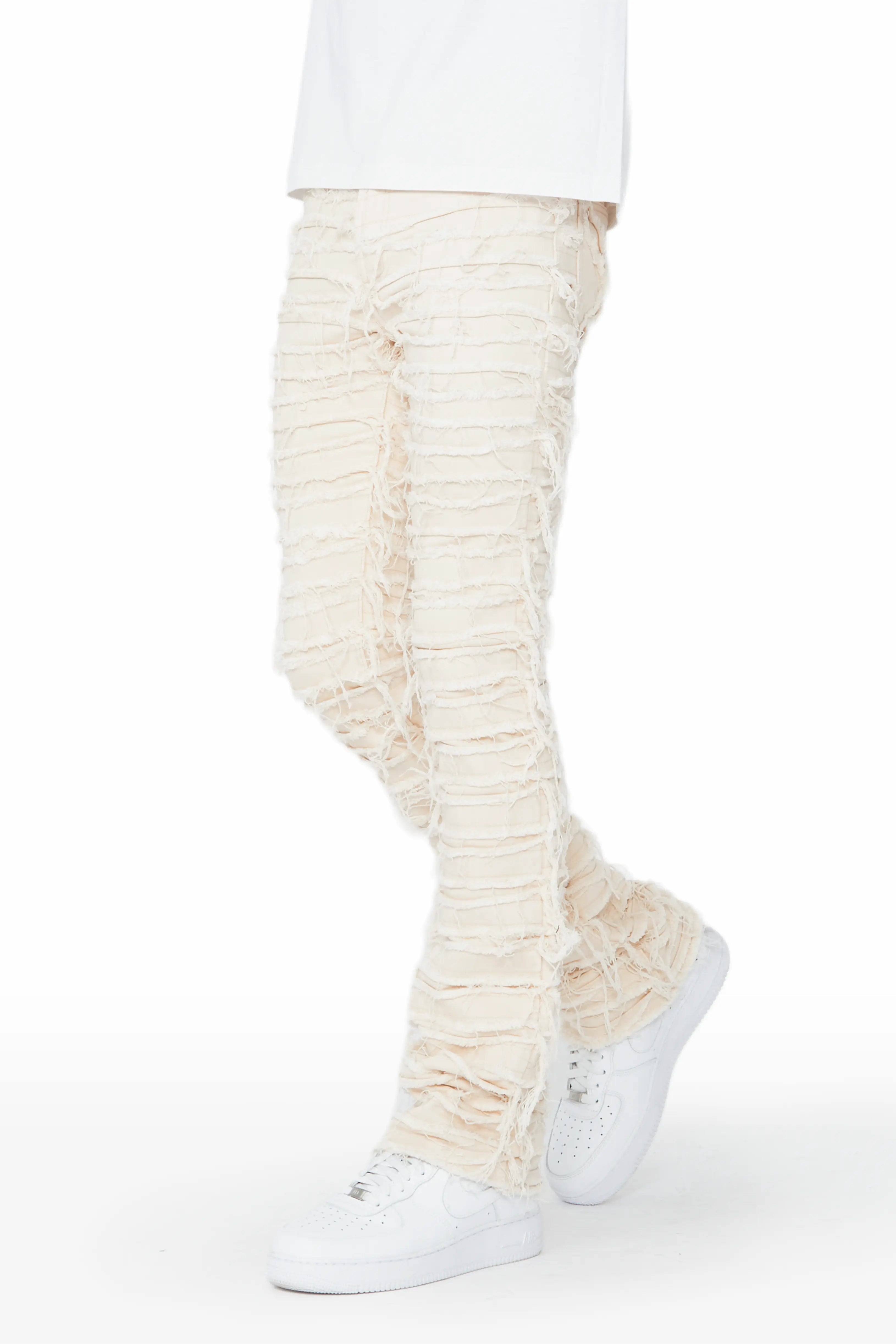 Cassius Beige Stacked Flare Jean