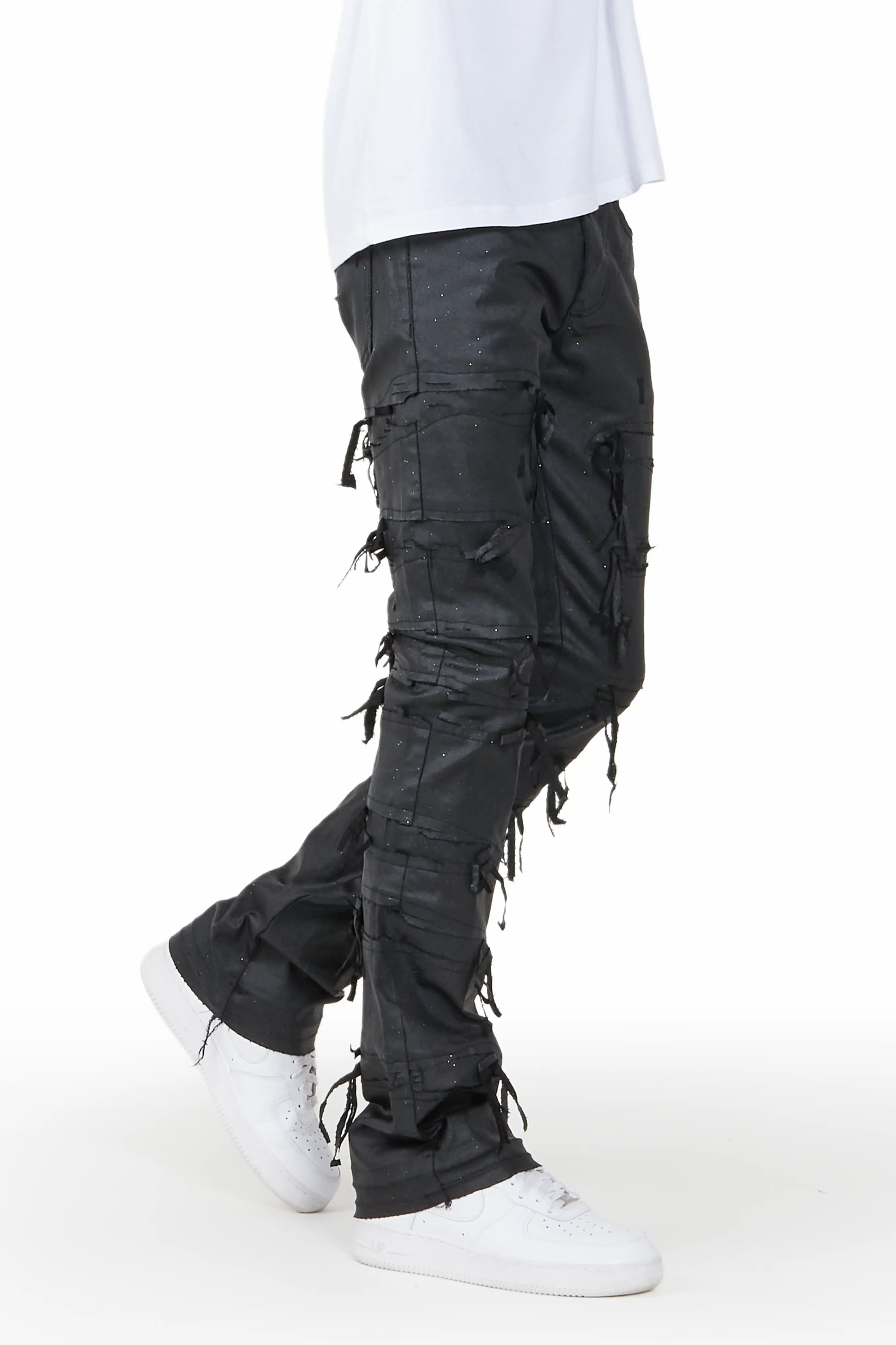 Casual Chic Outfits Dalon Black Waxed Stacked Flare Jean
