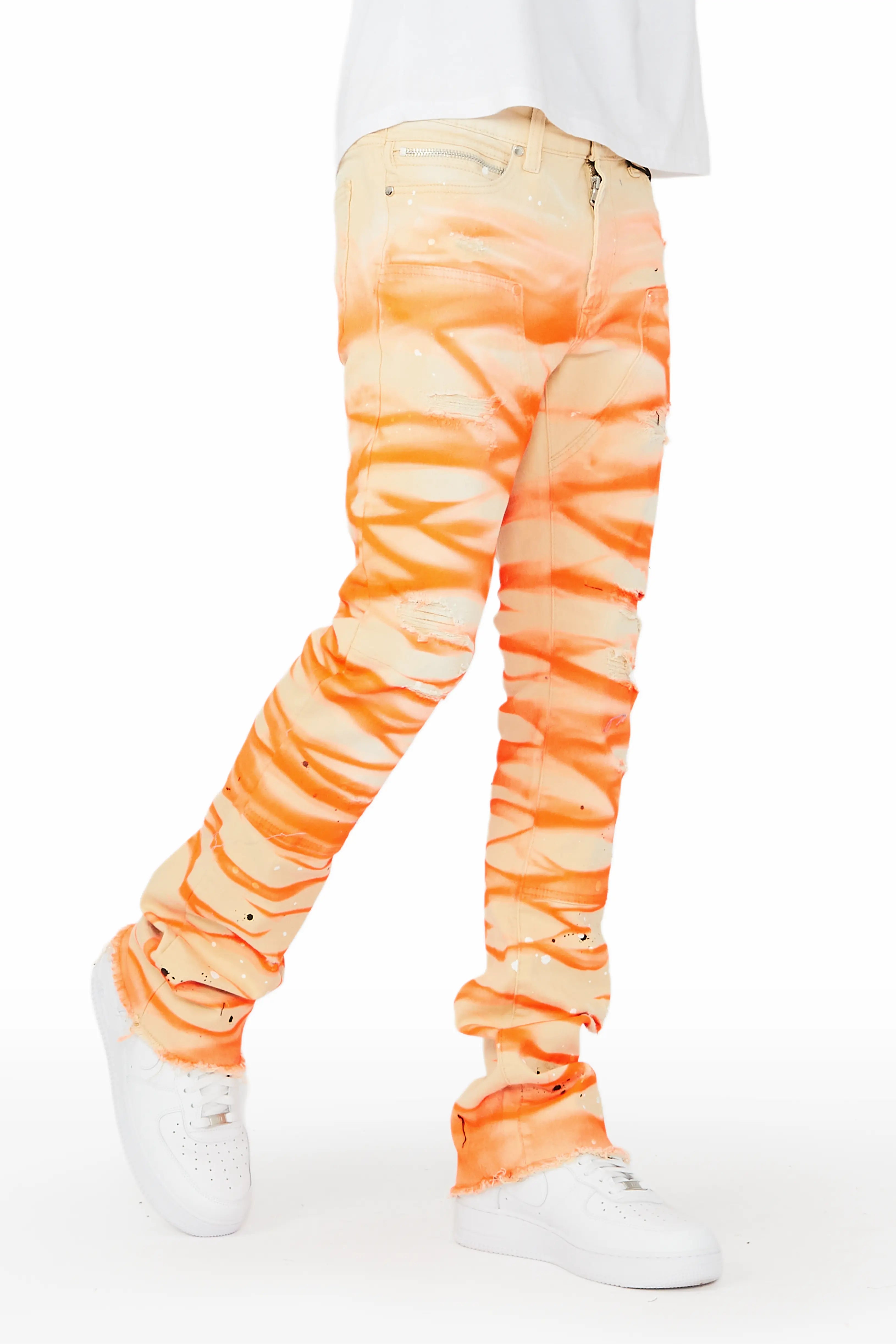 Slim Fit Sirius Beige/Orange Stacked Flare Jean