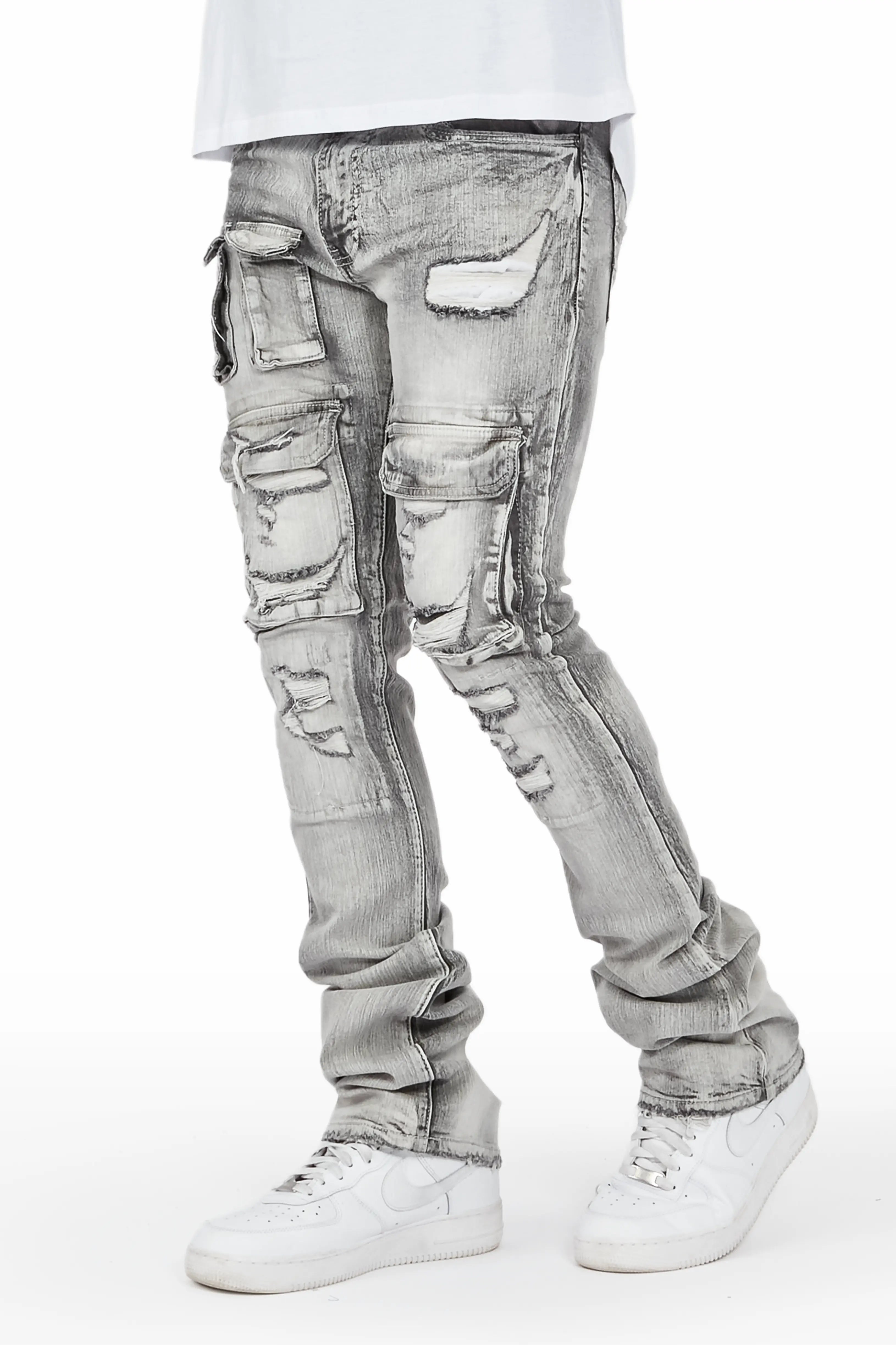 Classic Design Kale Grey Cargo Stacked Flare Jean