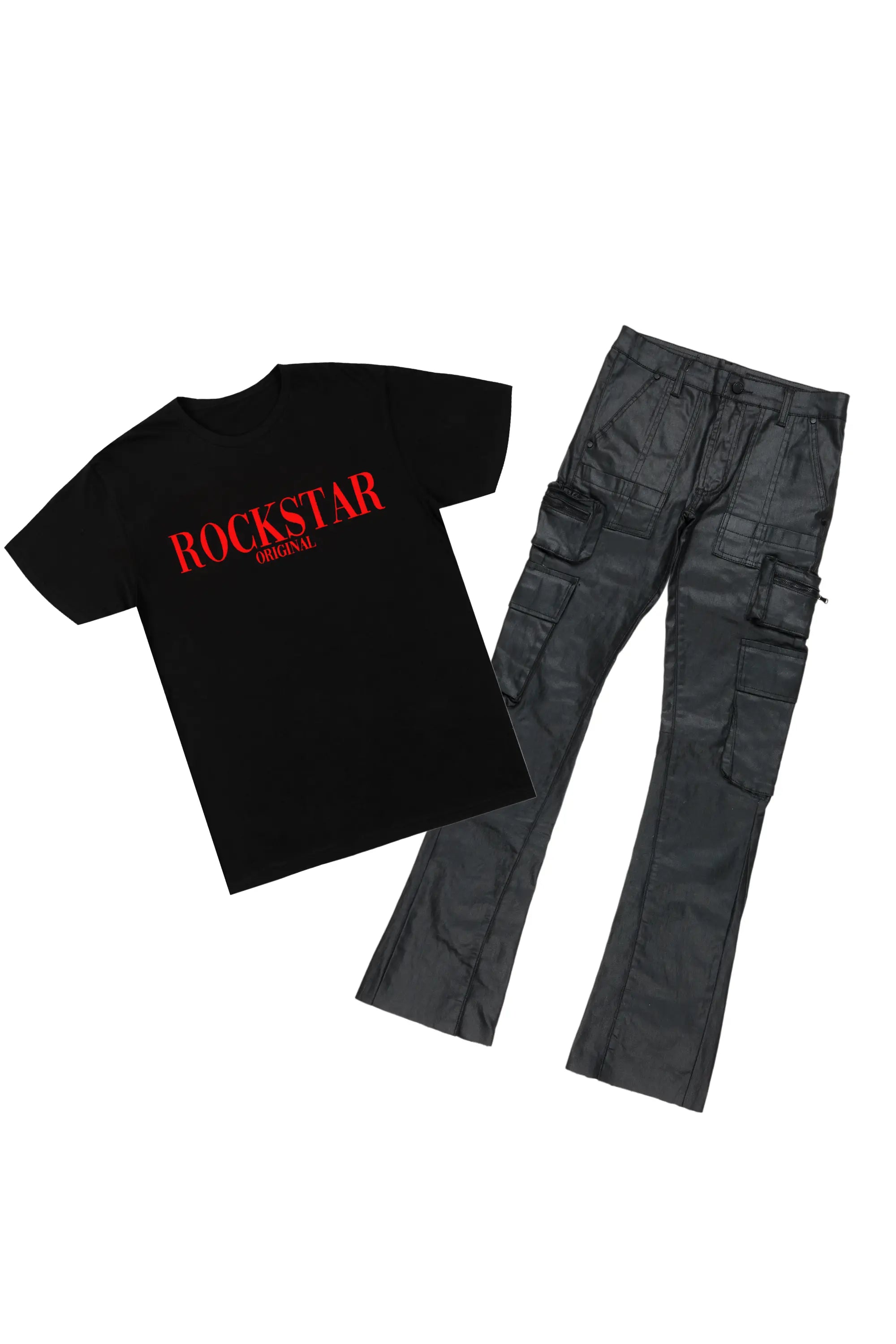 New Design Octavio Black T-Shirt & Ritz Stacked Flare Jean Bundle