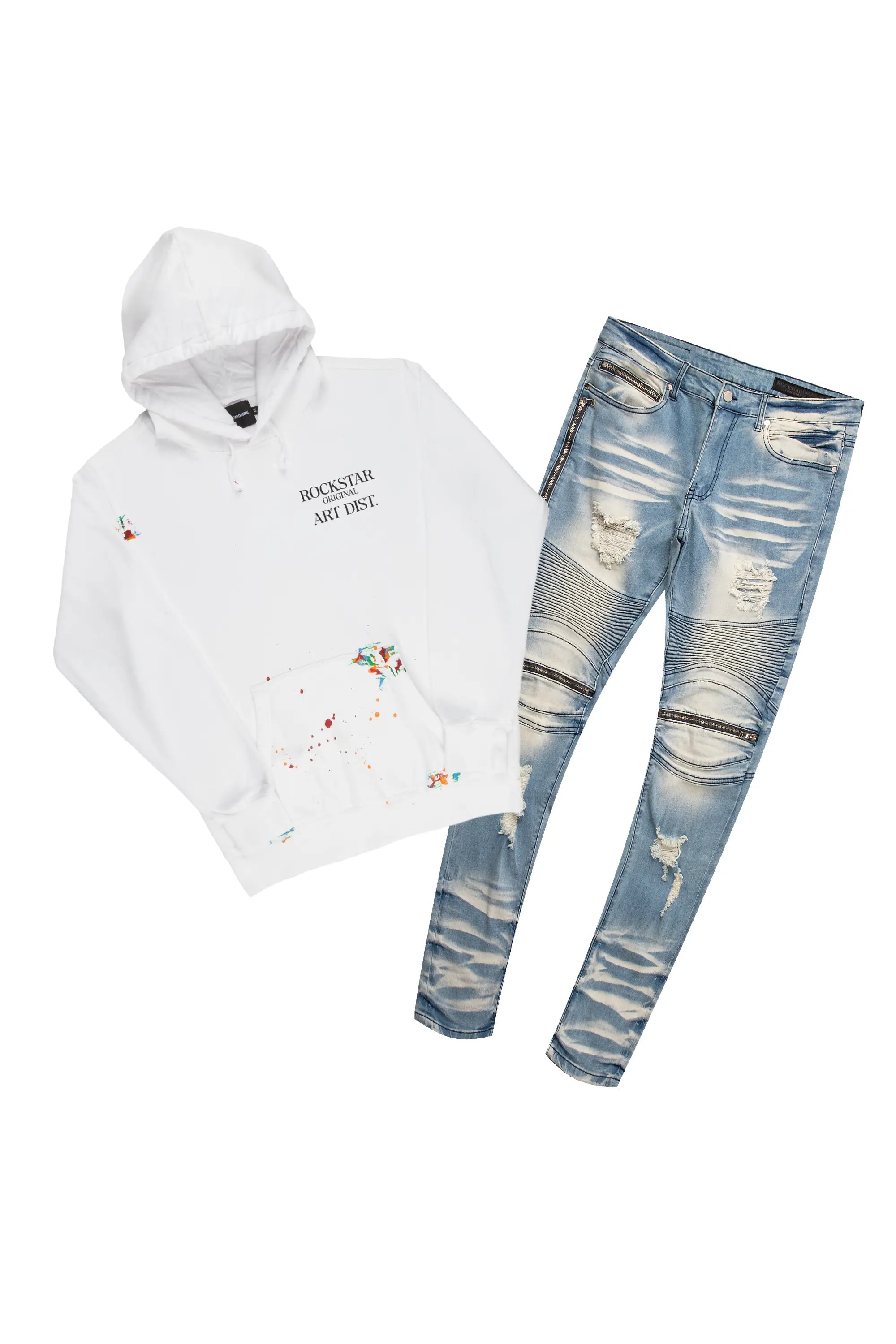Cozy Fit Art Dist White Hoodie & BK Biker Jean Bundle
