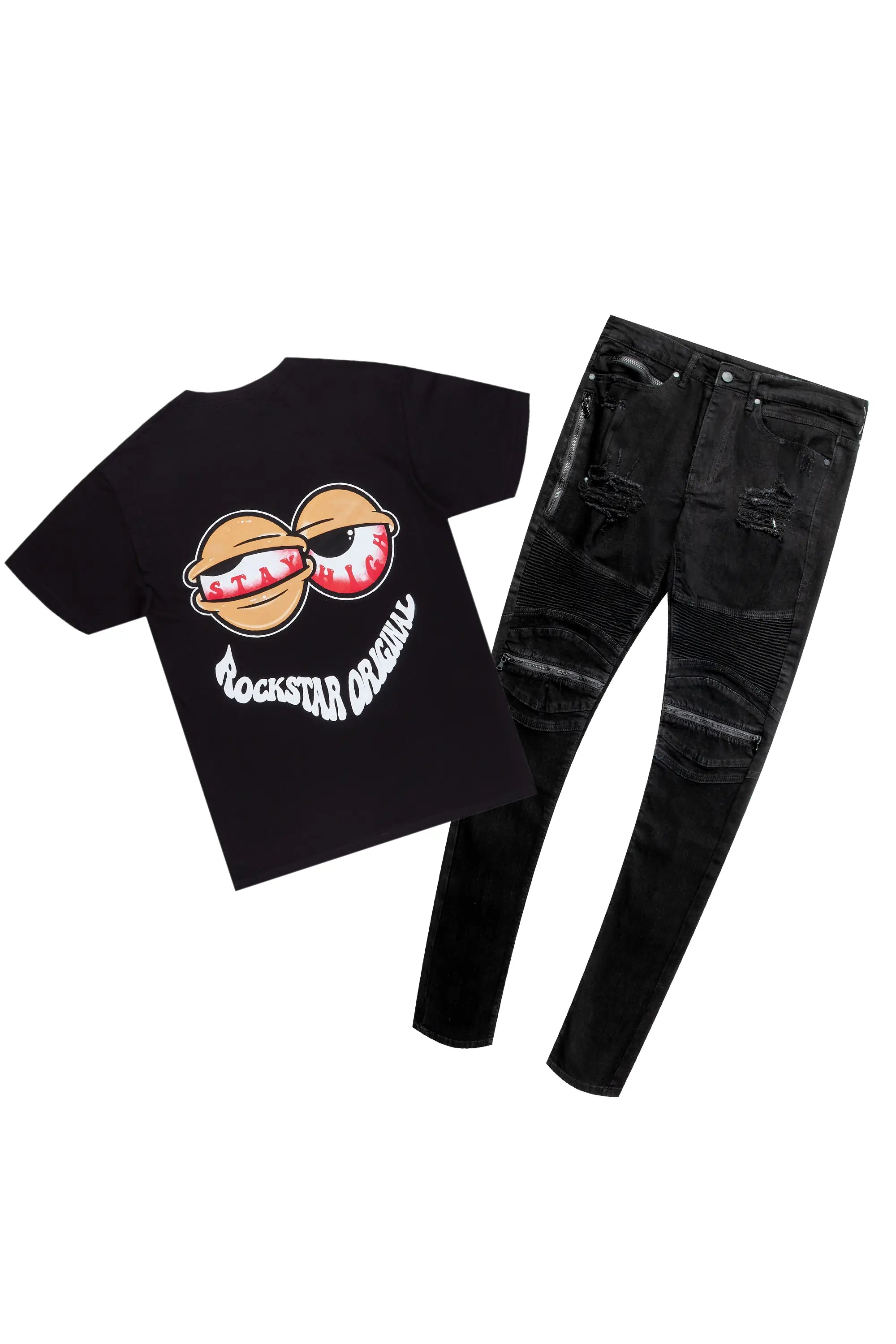 Warm Comfort Highya Black T-Shirt & BK Biker Jean Bundle