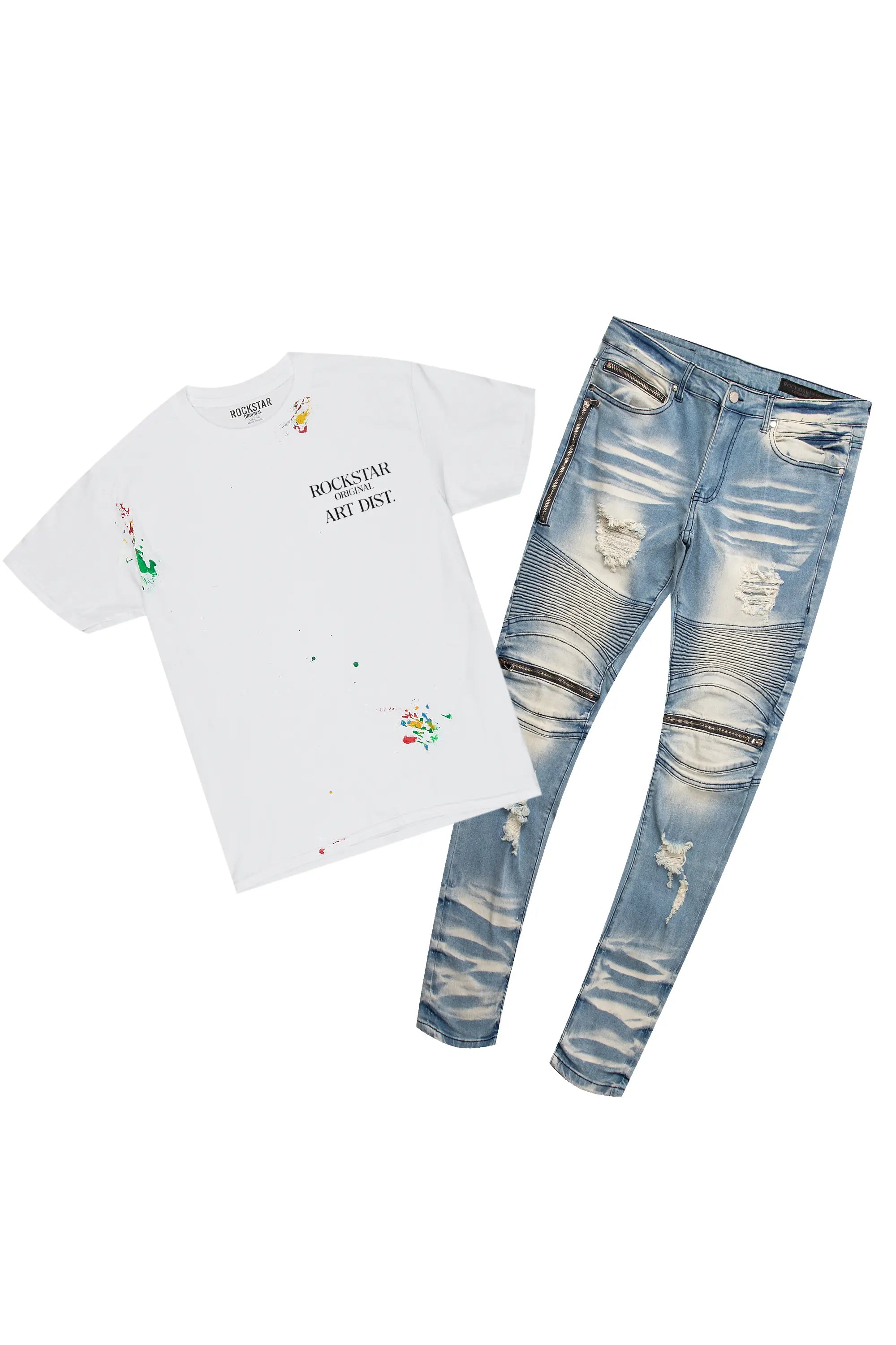 Trendy Casuals Palmer White T-Shirt & BK Biker Jean Bundle