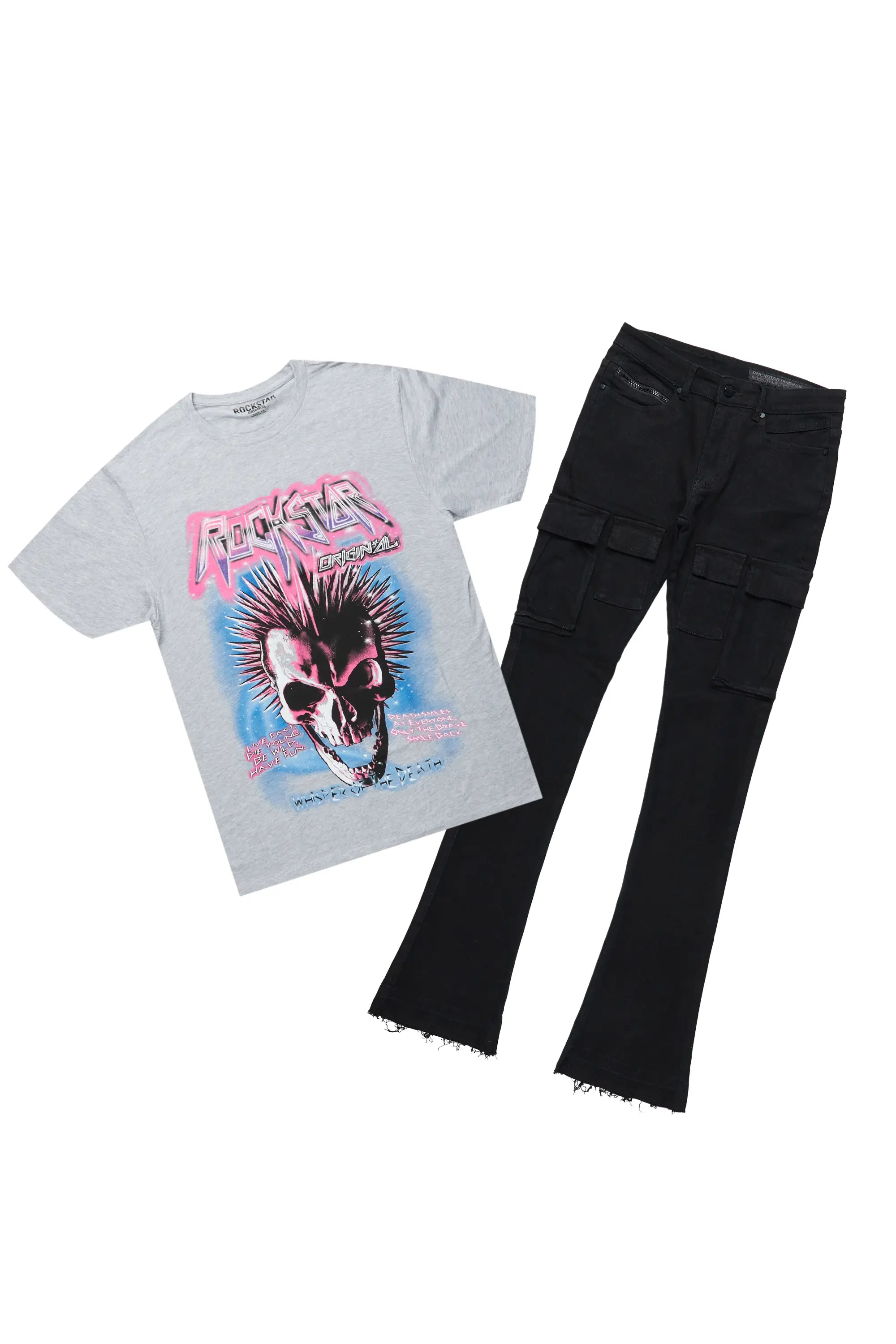 Obern Grey T-Shirt & Sarg Black Stacked Flare Jean Bundle