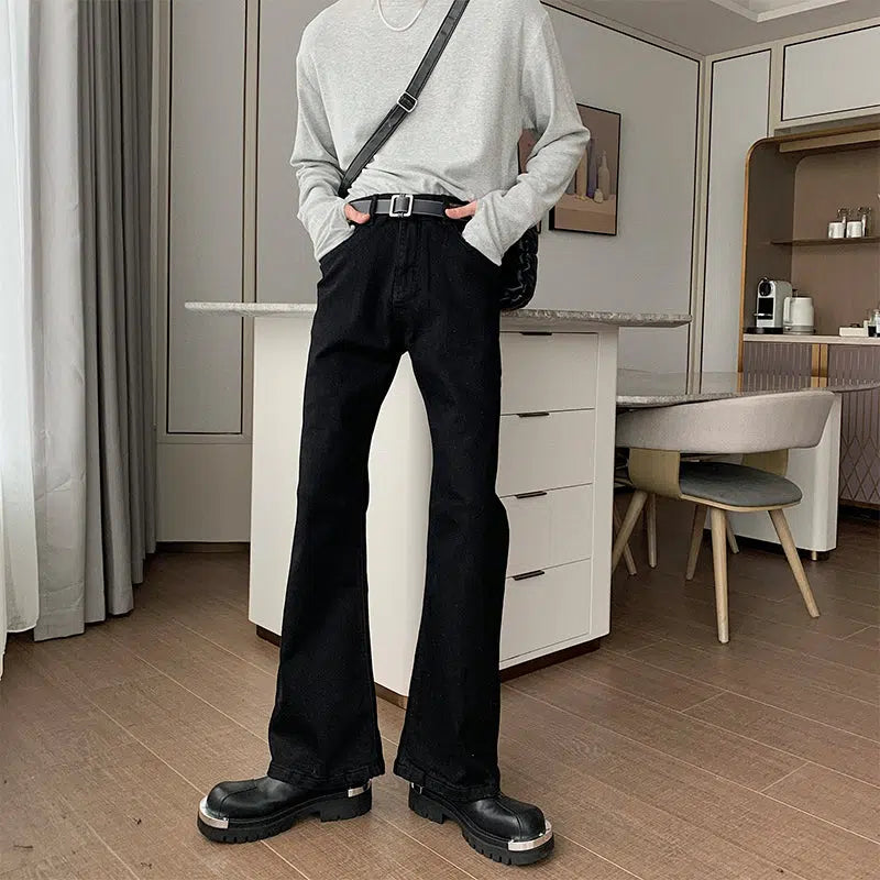 Slim Fit Black Denim Flared Pants