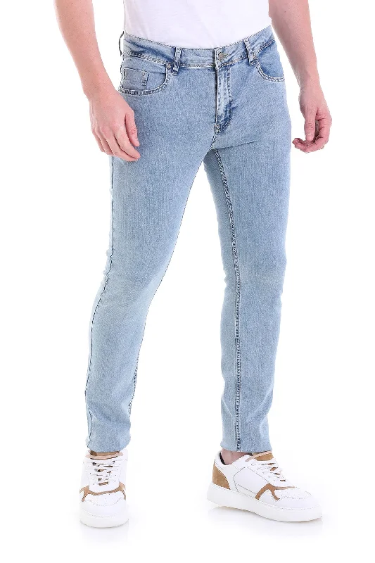 Slim Fit Low Waist Ice Blue Cotton Denim Jeans