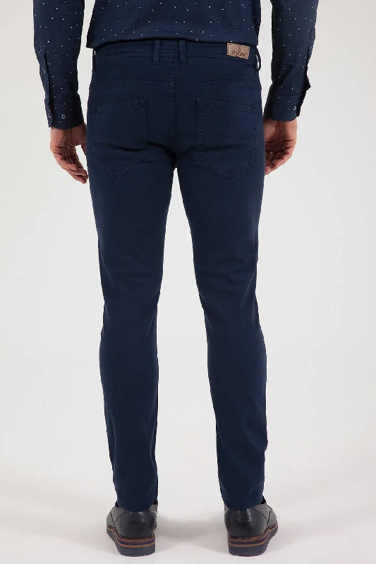 Slim Fit Navy 5 Pocket Cotton Denim