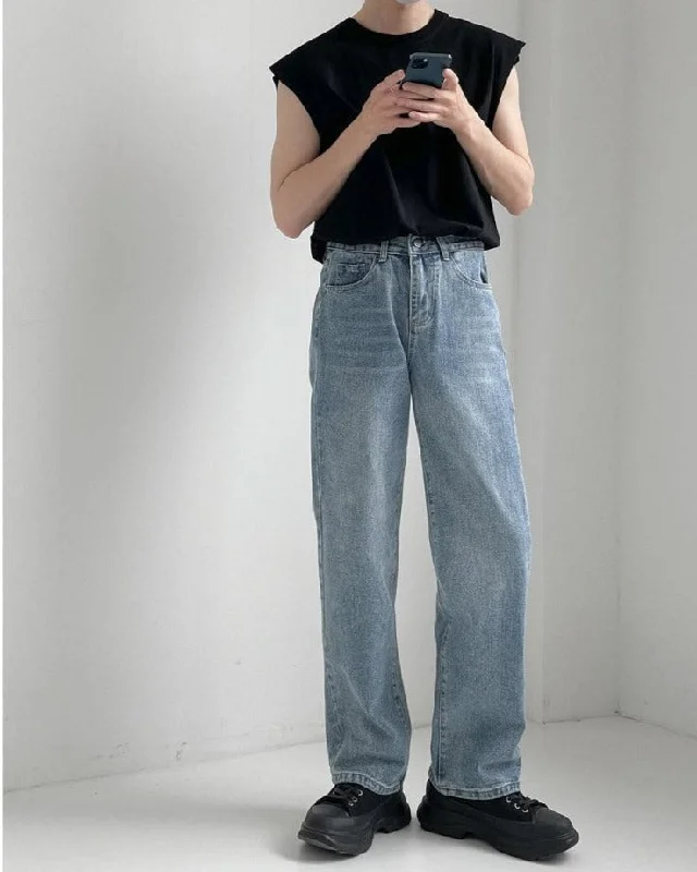 Bright Colors Straight Casual Washed Jeans