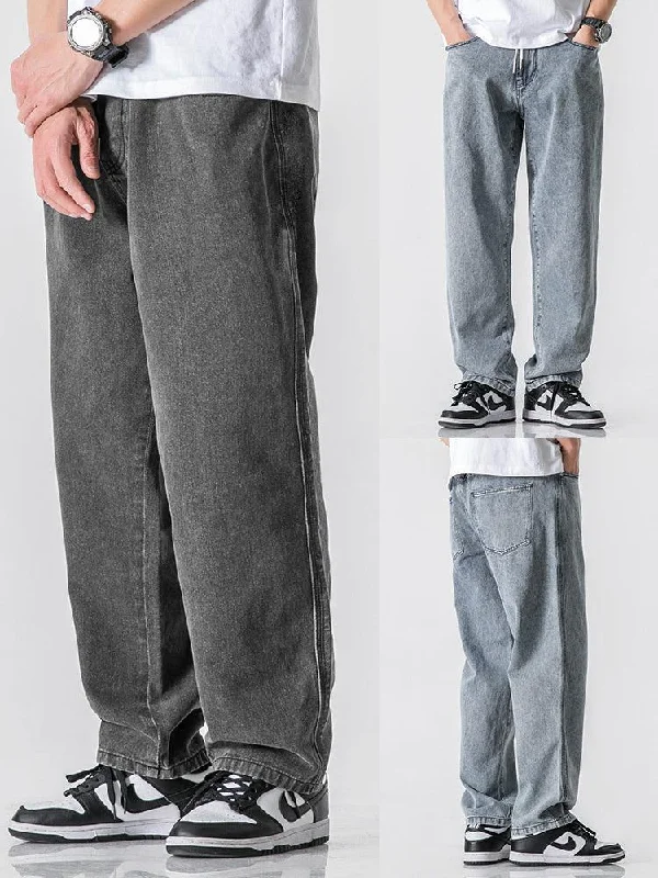 Straight Drape Washed Denim Jeans