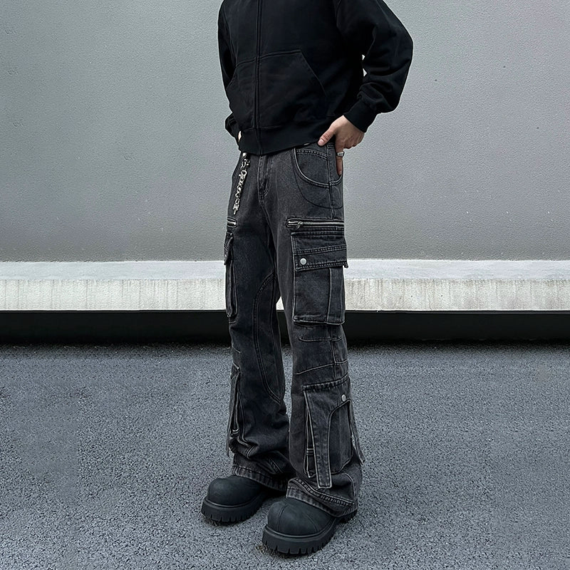 Windbreaker fashion Zipper Details Utility Cargo Jeans