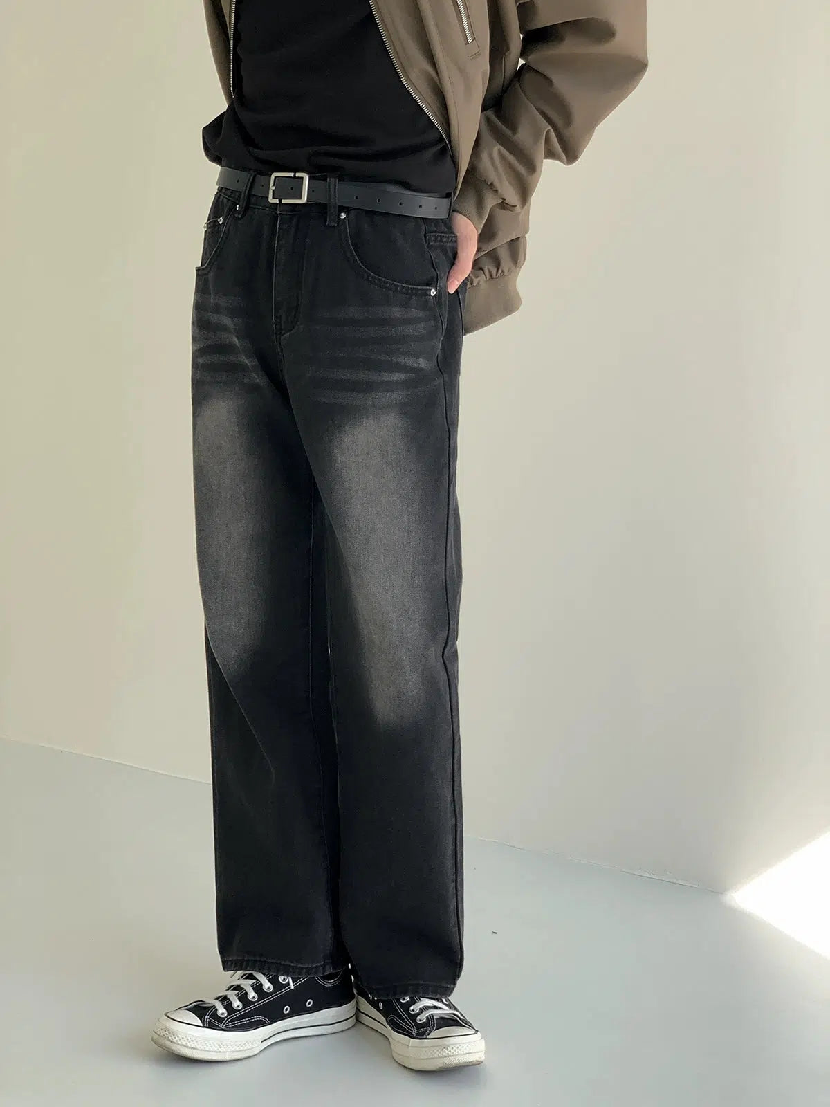 Luxury Fashion Washed Black Straight Leg Jeans