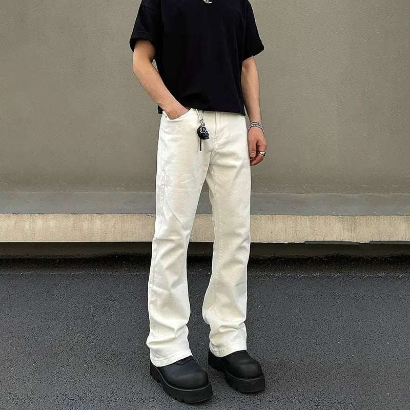 French Style White Slim Fit Straight-leg Jeans