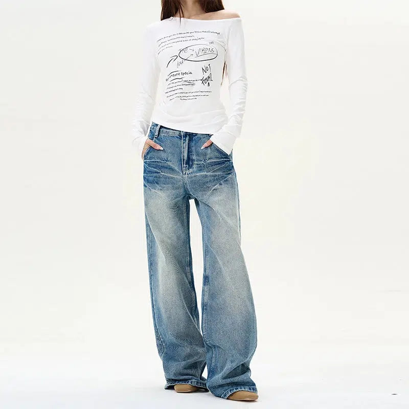 Relaxed Looks Front Pockets Wide-Leg Denim Pants