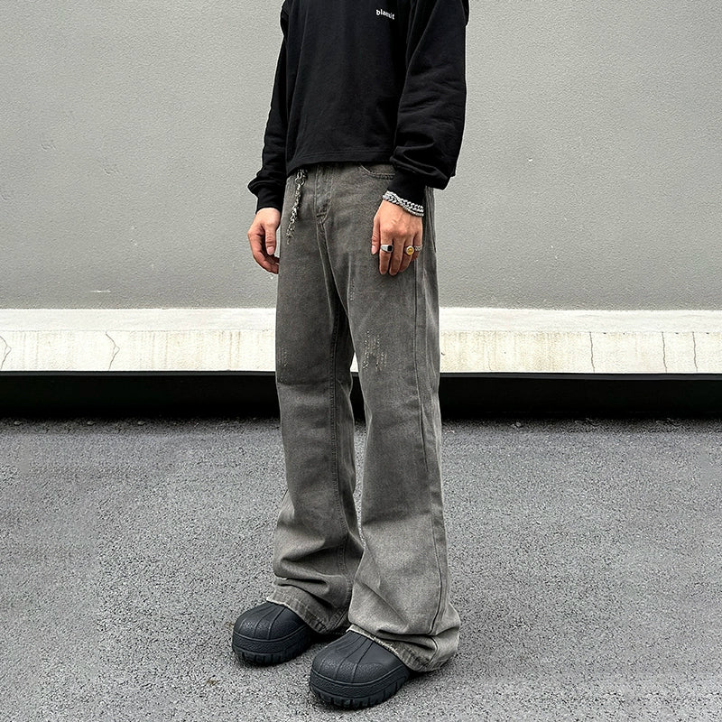 Simple And Comfortable Wide-Leg Distressed Denim Pants