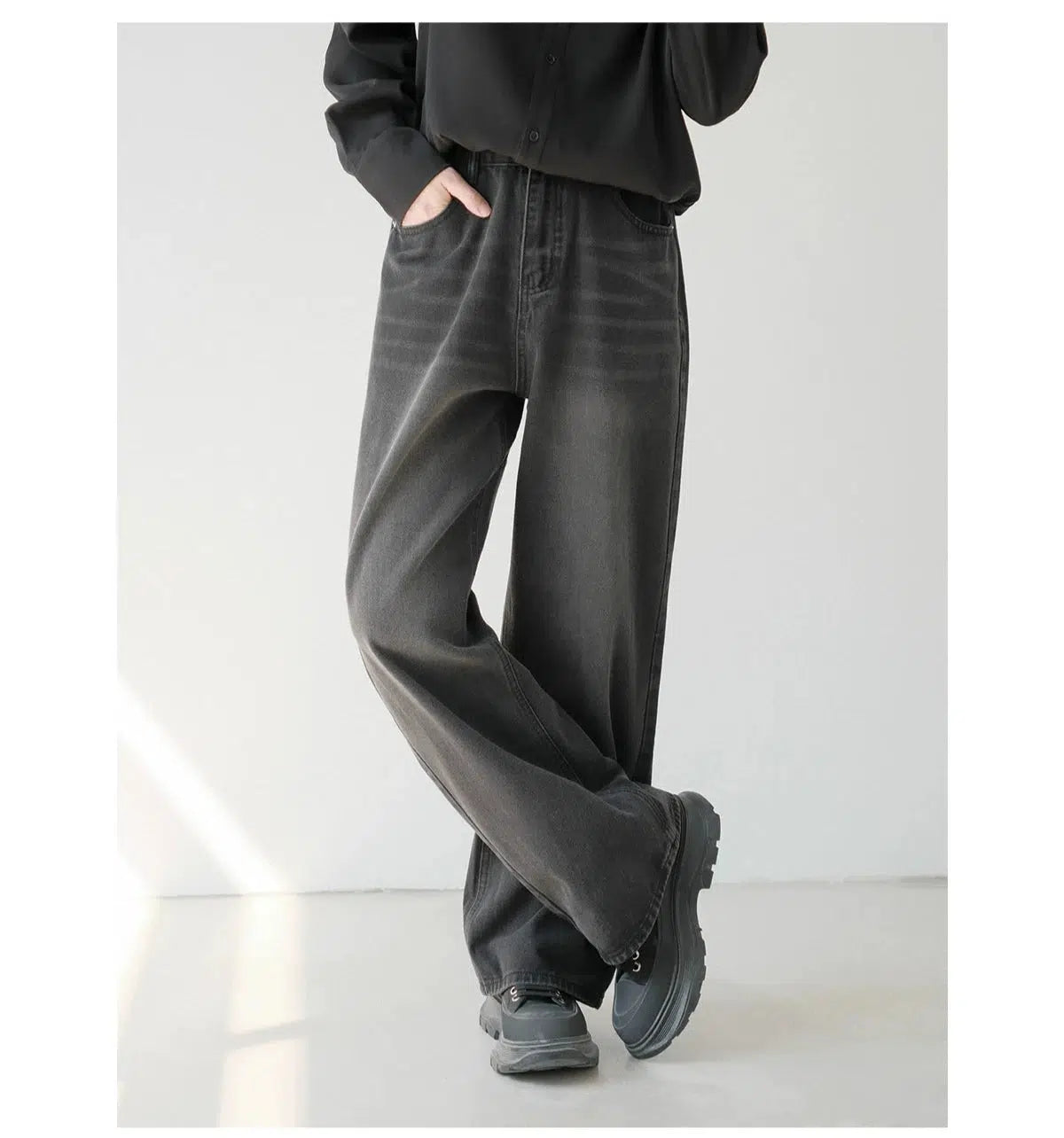 Carefree Style Wide-Leg High Waist Denim Pants