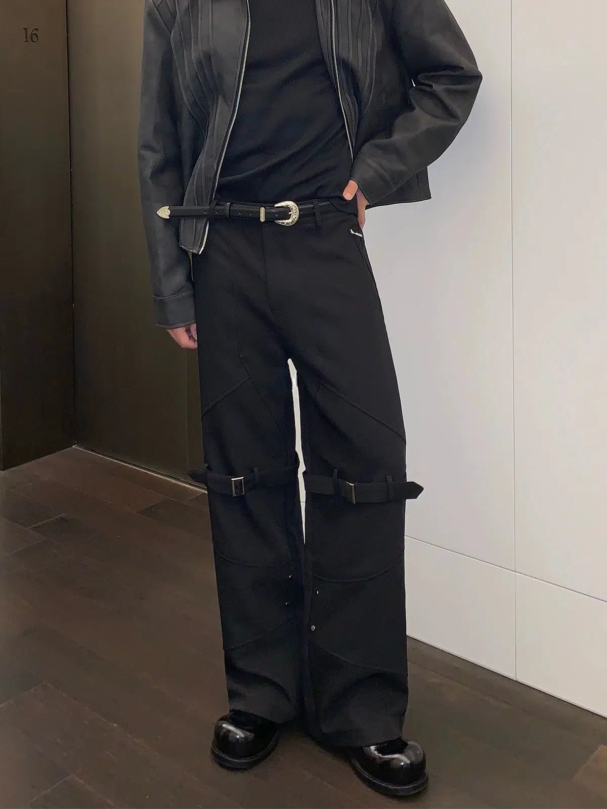 Mid-length Style Adjustable Strap Straight-leg Pants