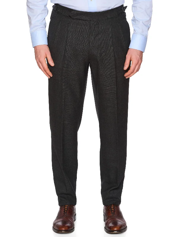 Party Wear AMBROSI Napoli Bespoke Dark Gray Wool Double Pleated Dress Pants EU 50 US 34