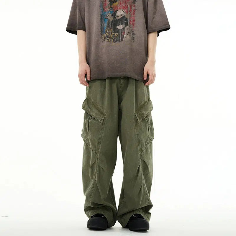 Elegant Outline Baggy Straight-leg Cargo Pants