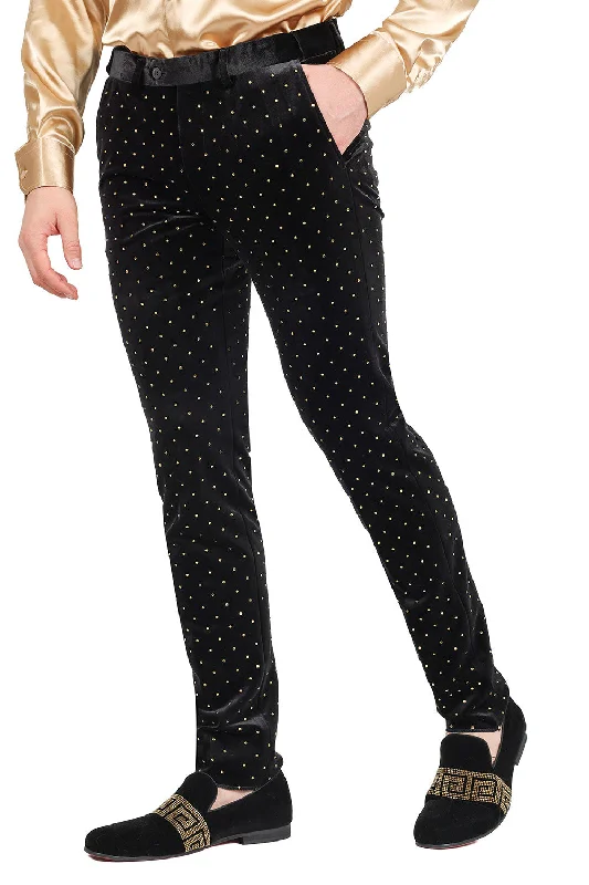 Barabas Friday Night 2CP3020 Velvet Slim Fit Pants Black/Gold