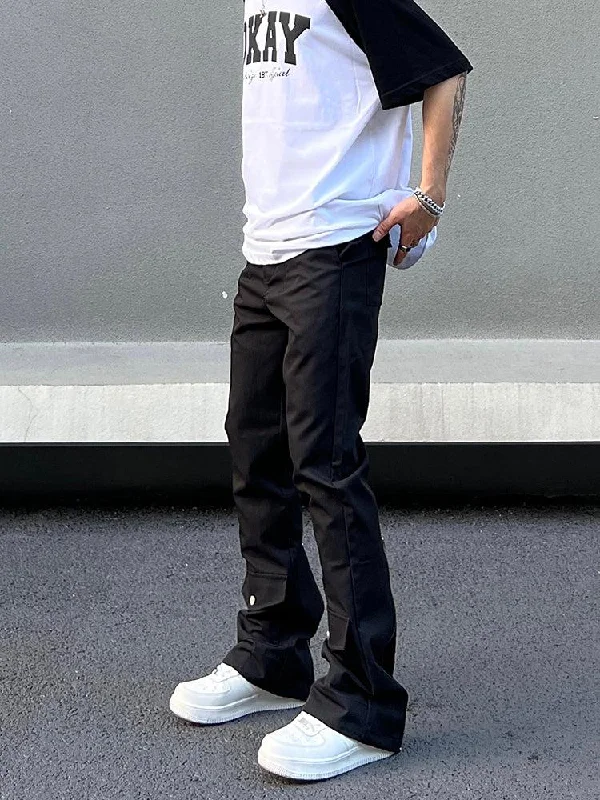 Sporty Wear Black Slim Fit Zipper Straight Leg Pants