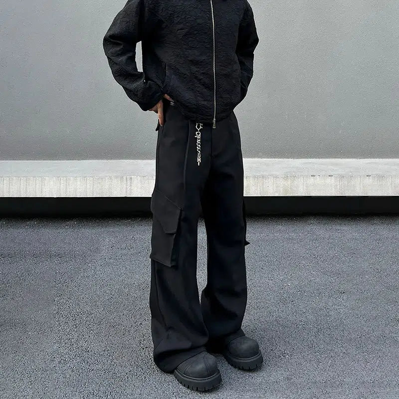 Street Fashion Black Wide-Leg Cargo Pants