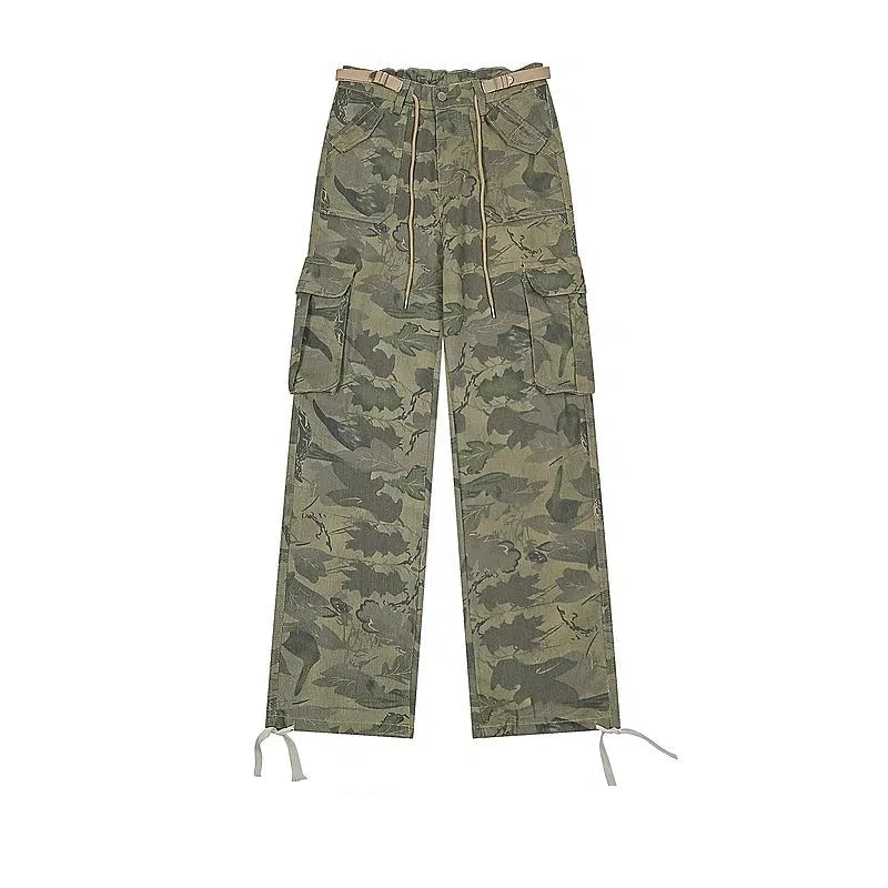 Casual Chic Drawstring Waist Camo Cargo Pants