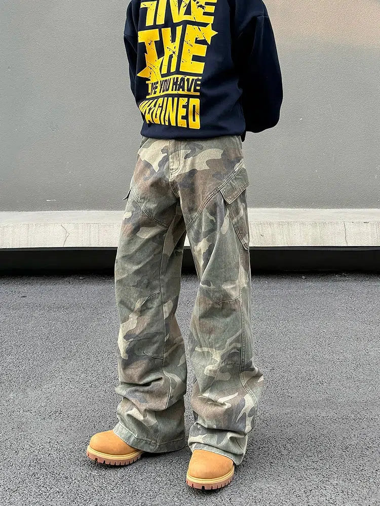 Lace Design Camouflage Cargo Casual Pants