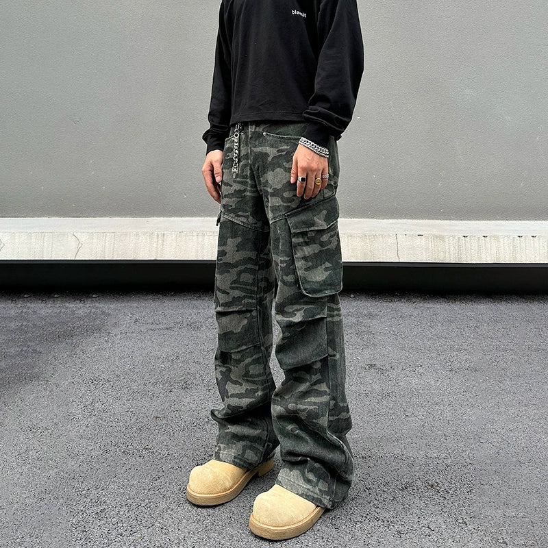 Thin Design Camouflage Cargo Pocket Pants