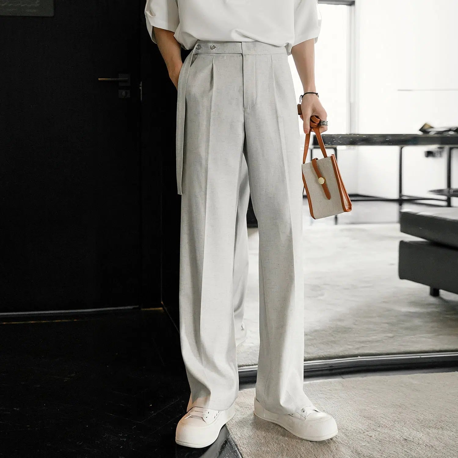 Retro Design Classic Wide-Leg Pleated Pants