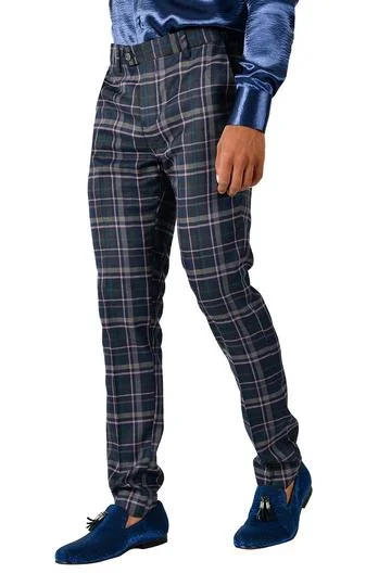 Barabas CP51 Trust me Slim Fit Plaid Pants Navy/Purple