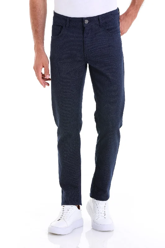 Wandering freely Dynamic Fit 5 Pocket Low Waist Cotton Navy Casual Pants