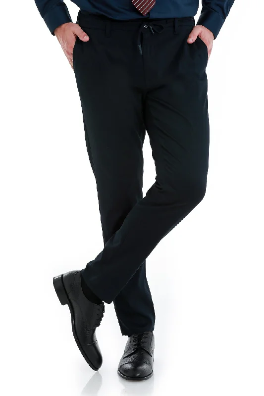 Layered Style Dynamic Fit Side Pocket High Waist Cotton Blend Navy Jogger