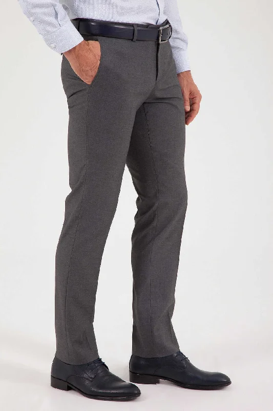 Soft Feel Dynamic Fit Side Pocket Low Waist Unpleated Black Dress Pants, Gray
