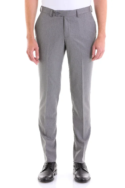 Minimal Classic Dynamic Fit Side Pocket Low Waist Unpleated Wool Black Dress Pants, Gray